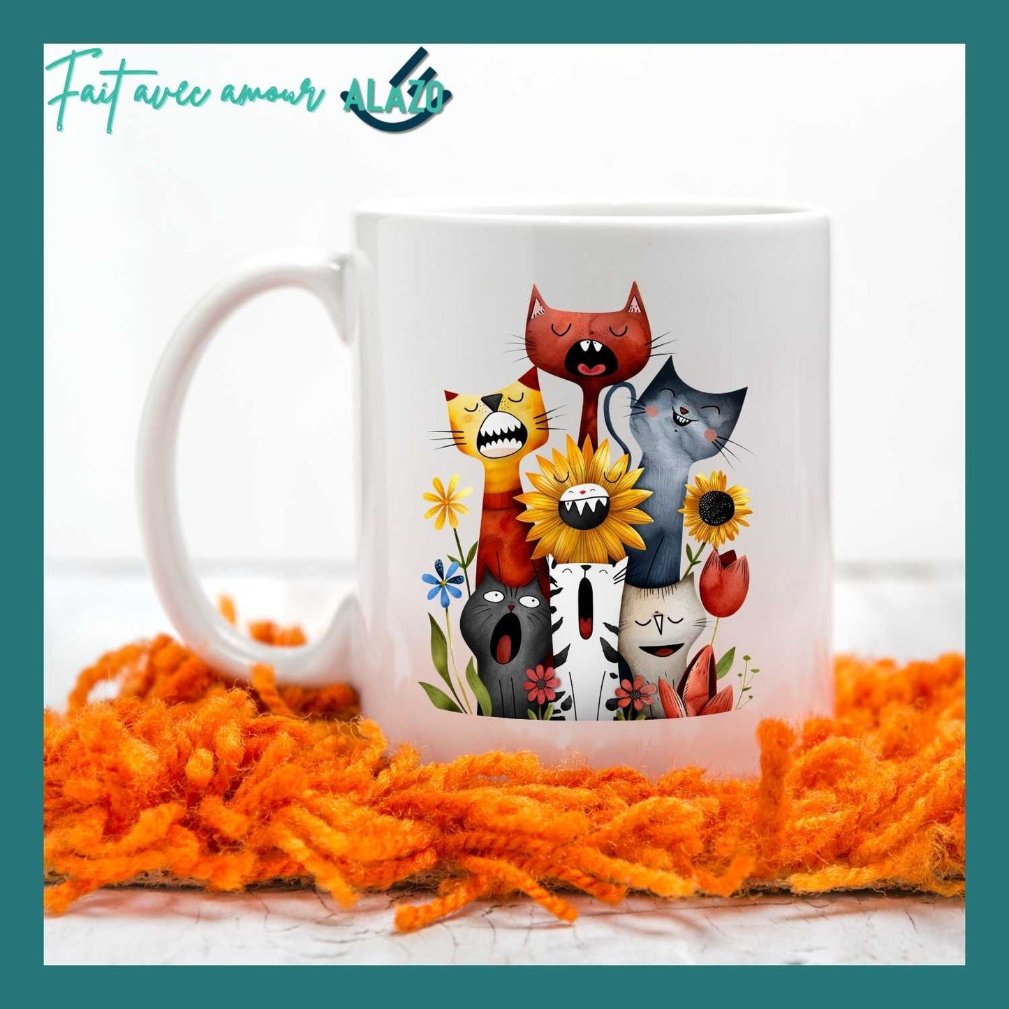 Mug Chats Rigolos et Fleurs – Design Coloré et Original
