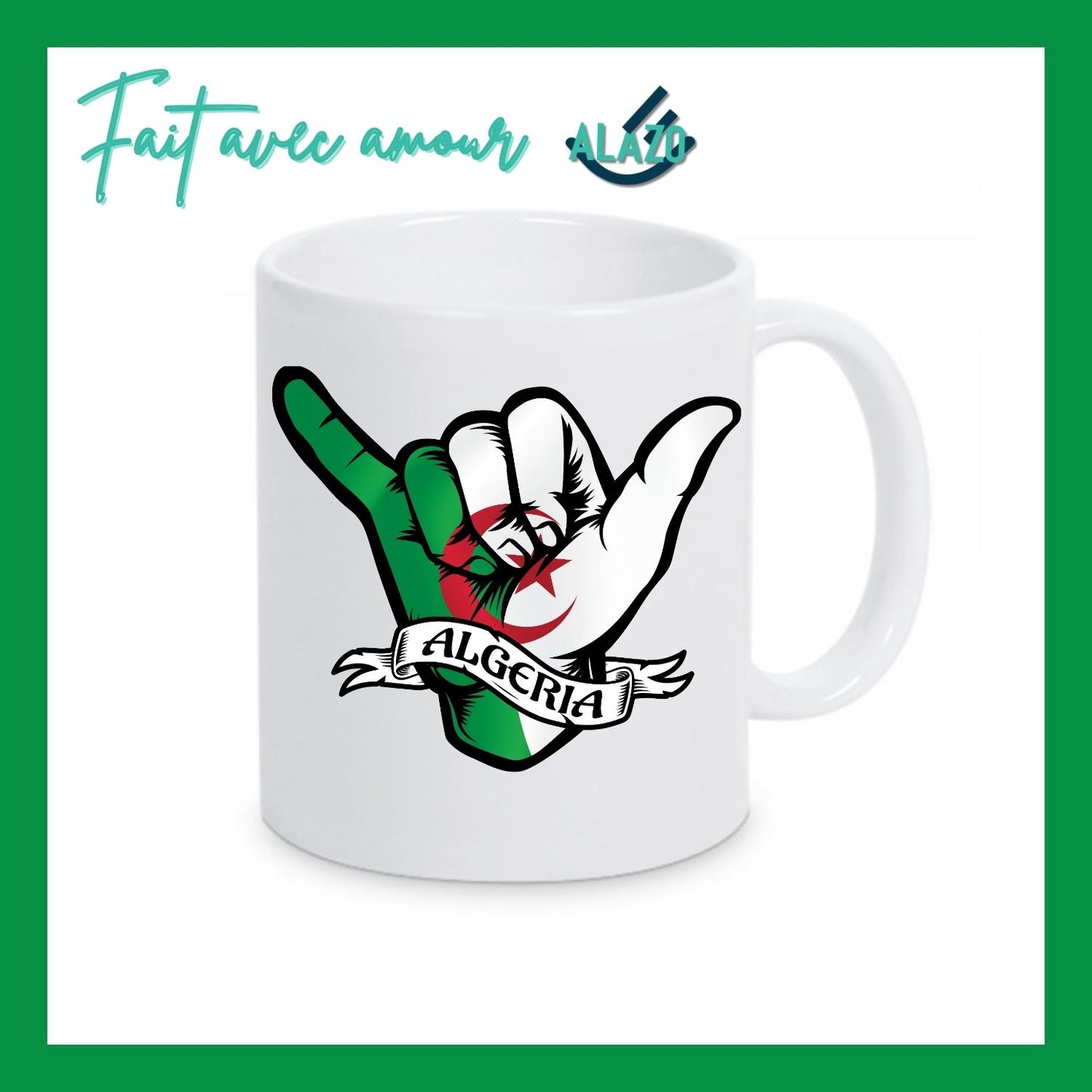 Mug Thématique "Main Algérie", Cadeau Culture Algérienne, Tasse Café, Accessoire Cuisine, Vaisselle, Souvenir Algérien