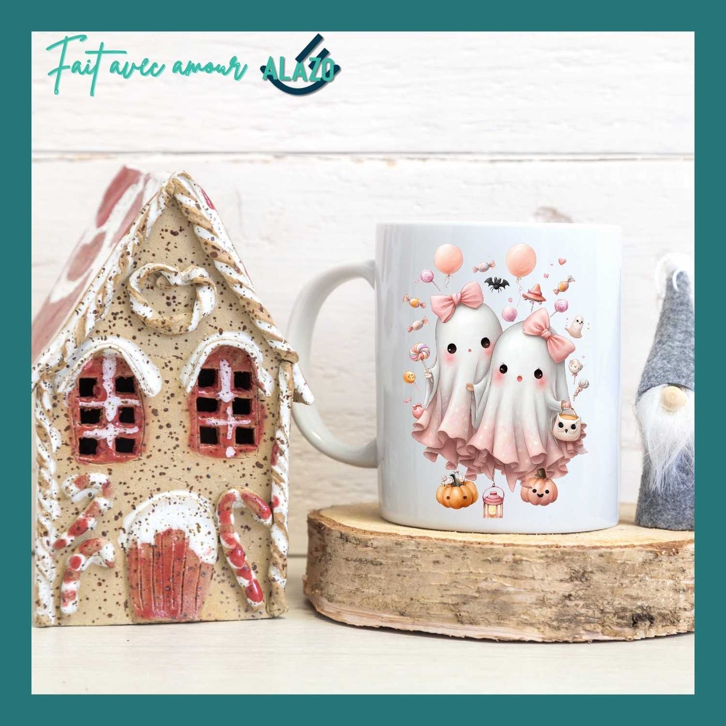 Mug Duo de Fantômes Kawaii avec Nœuds Roses