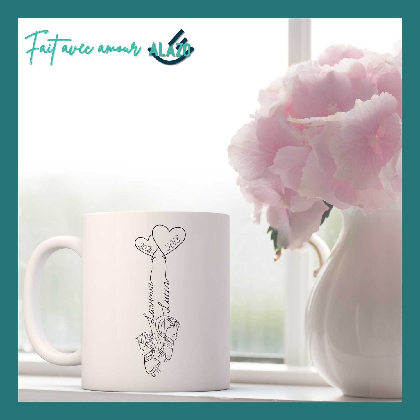 Mug Famille Personnalisable – Ballons Enfants avec Prénoms