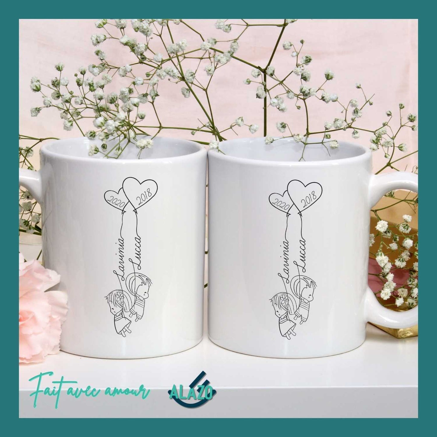 Mug Famille Personnalisable – Ballons Enfants avec Prénoms