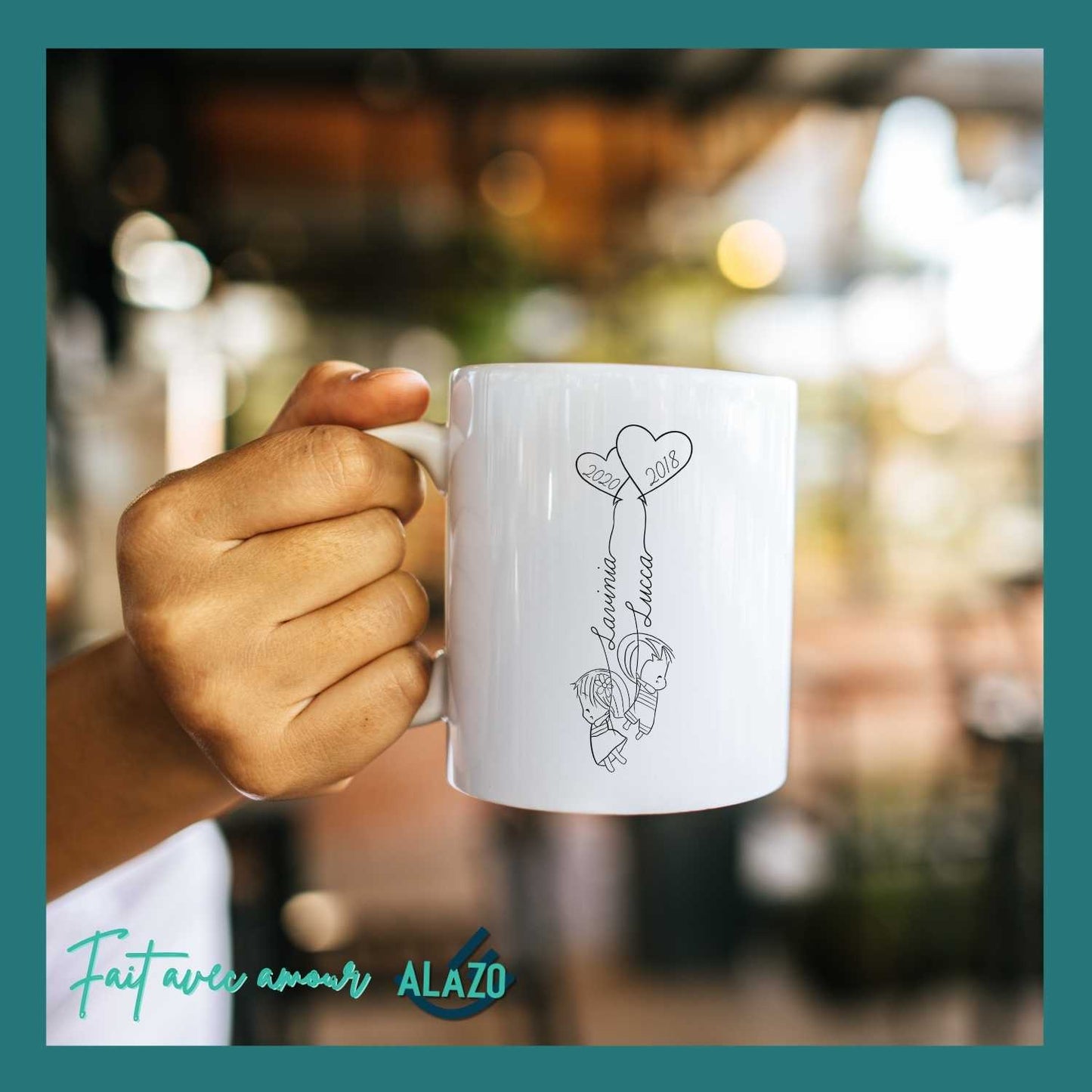Mug Famille Personnalisable – Ballons Enfants avec Prénoms