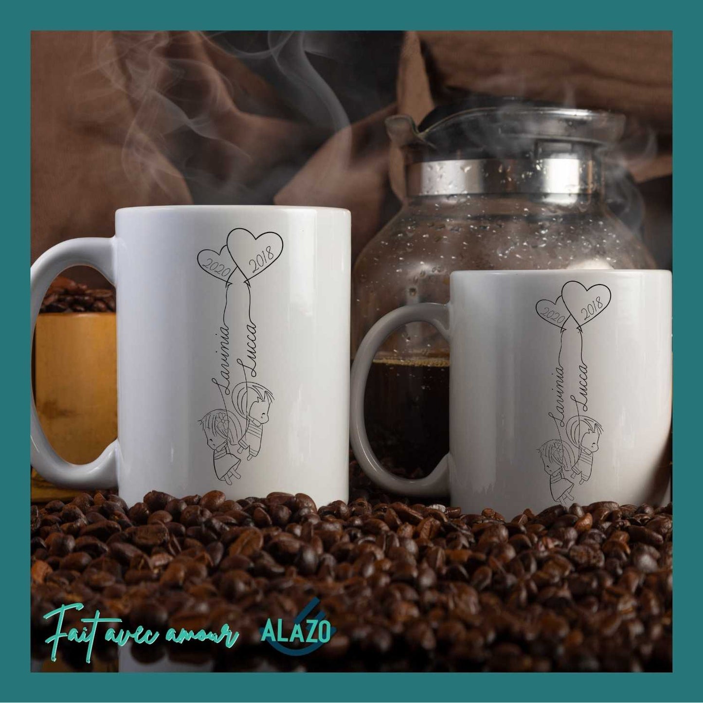 Mug Famille Personnalisable – Ballons Enfants avec Prénoms