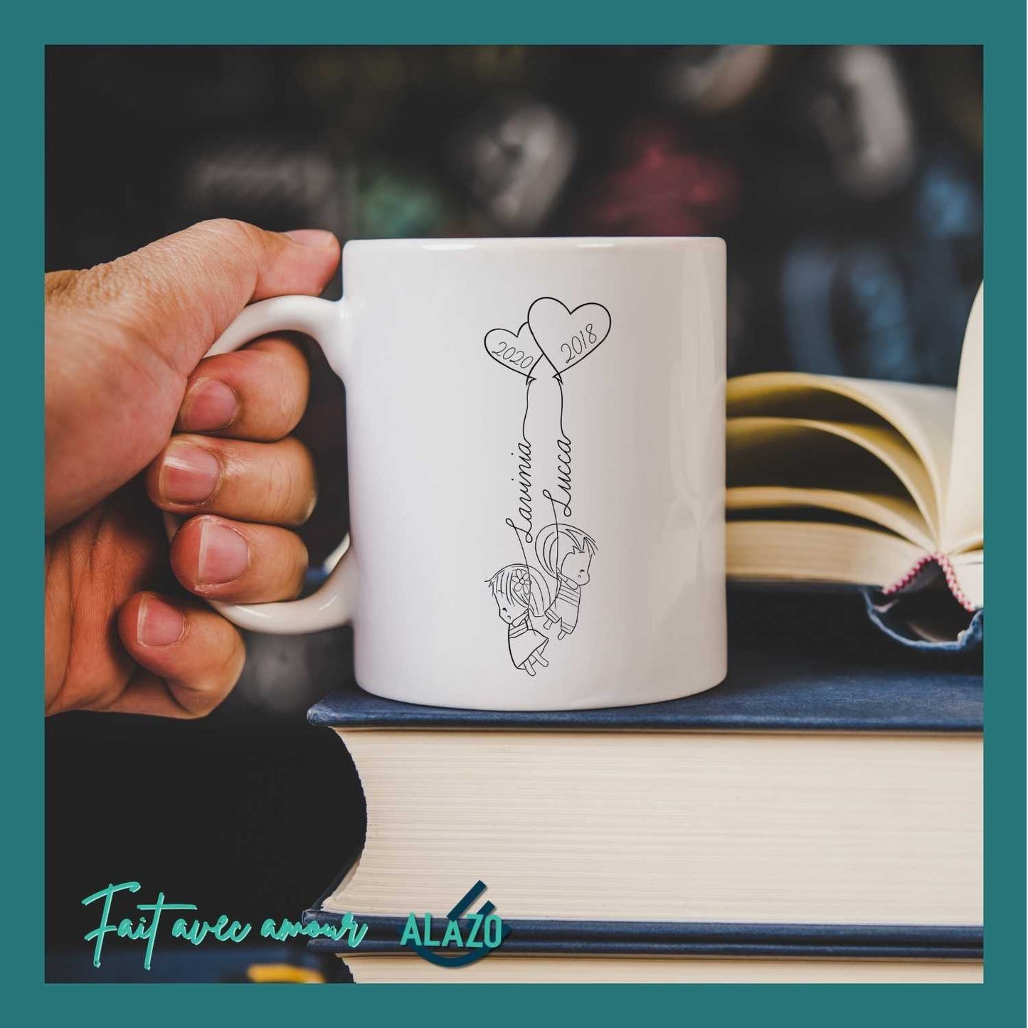 Mug Famille Personnalisable – Ballons Enfants avec Prénoms