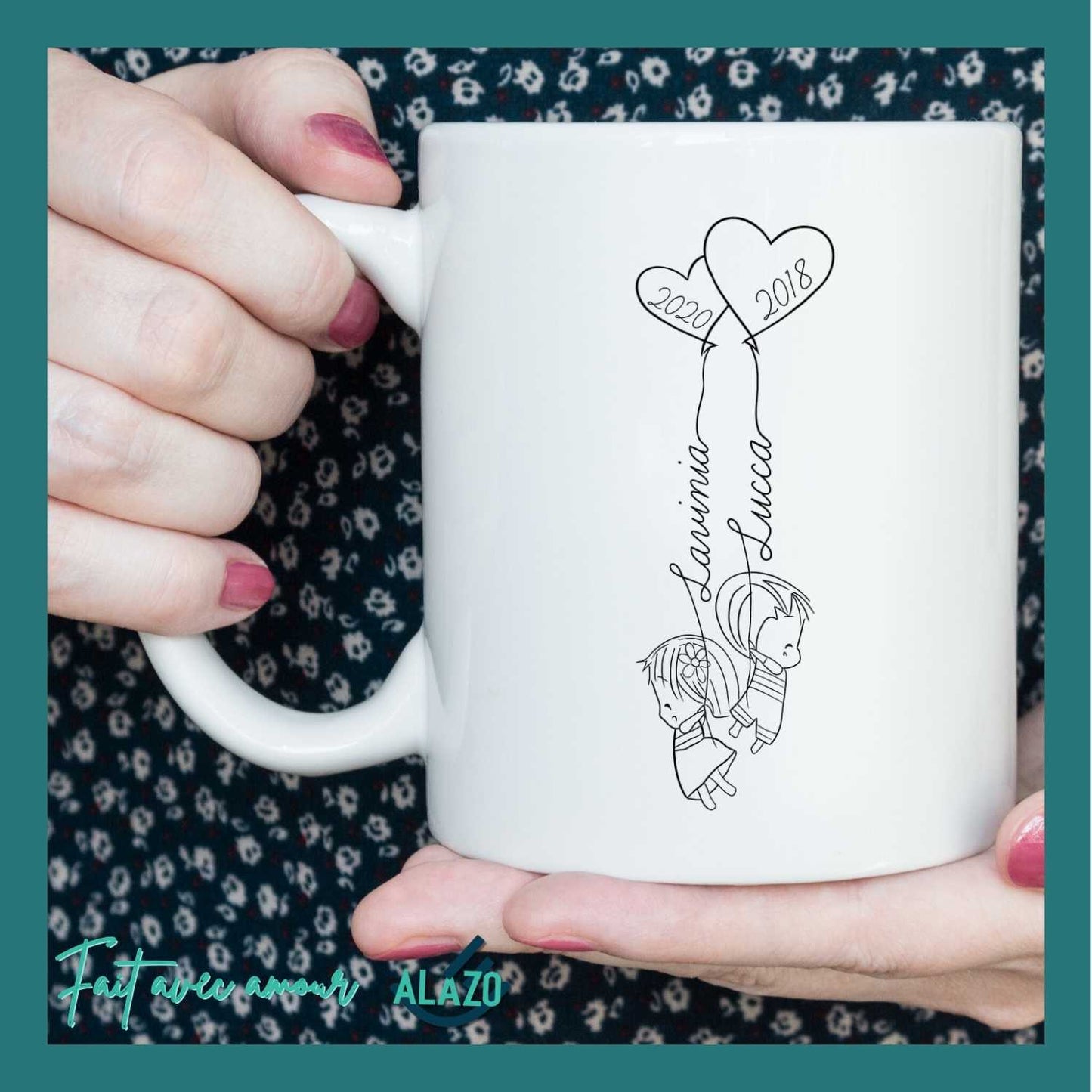 Mug Famille Personnalisable – Ballons Enfants avec Prénoms