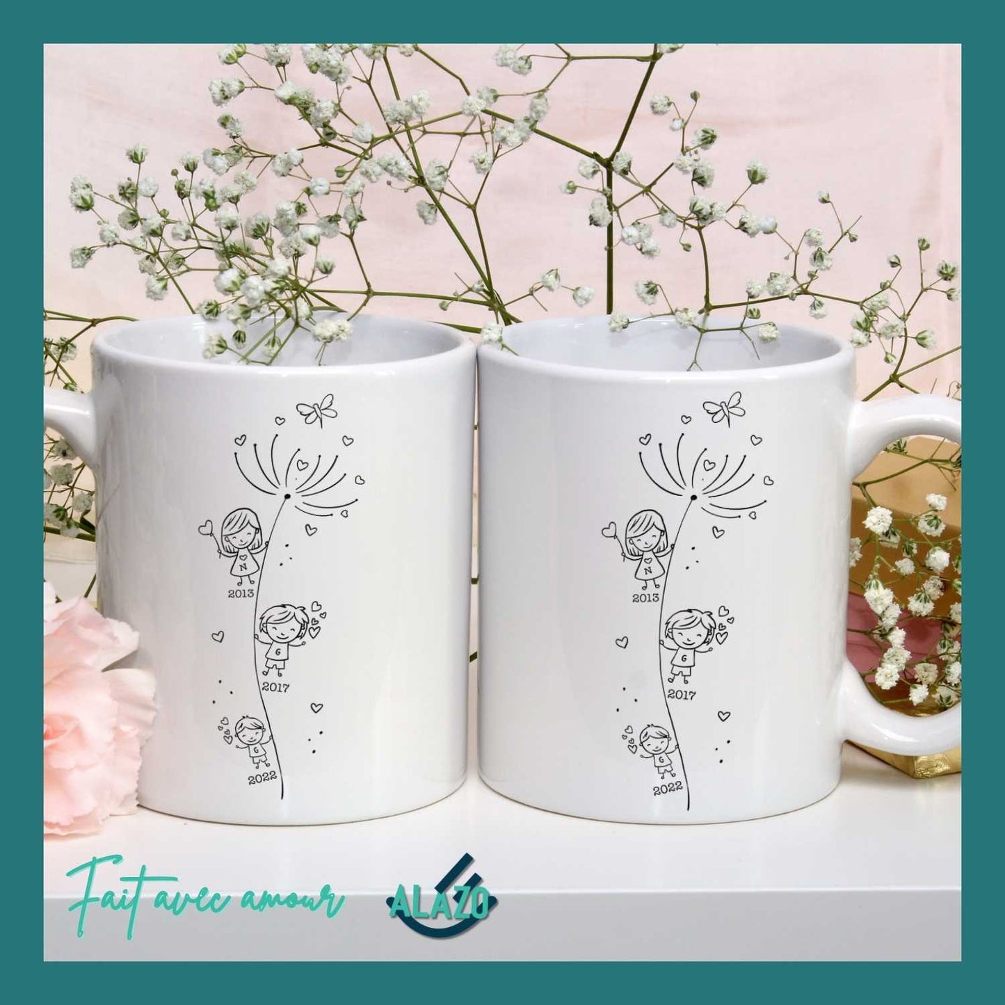 Mug Pissenlit Famille – Personnalisable avec Prénoms et Années