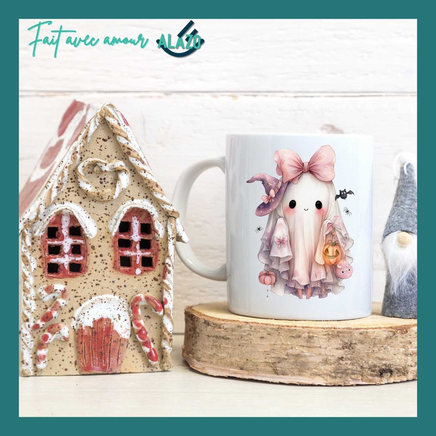 MUG Fantôme Kawaii Rose – Édition Halloween