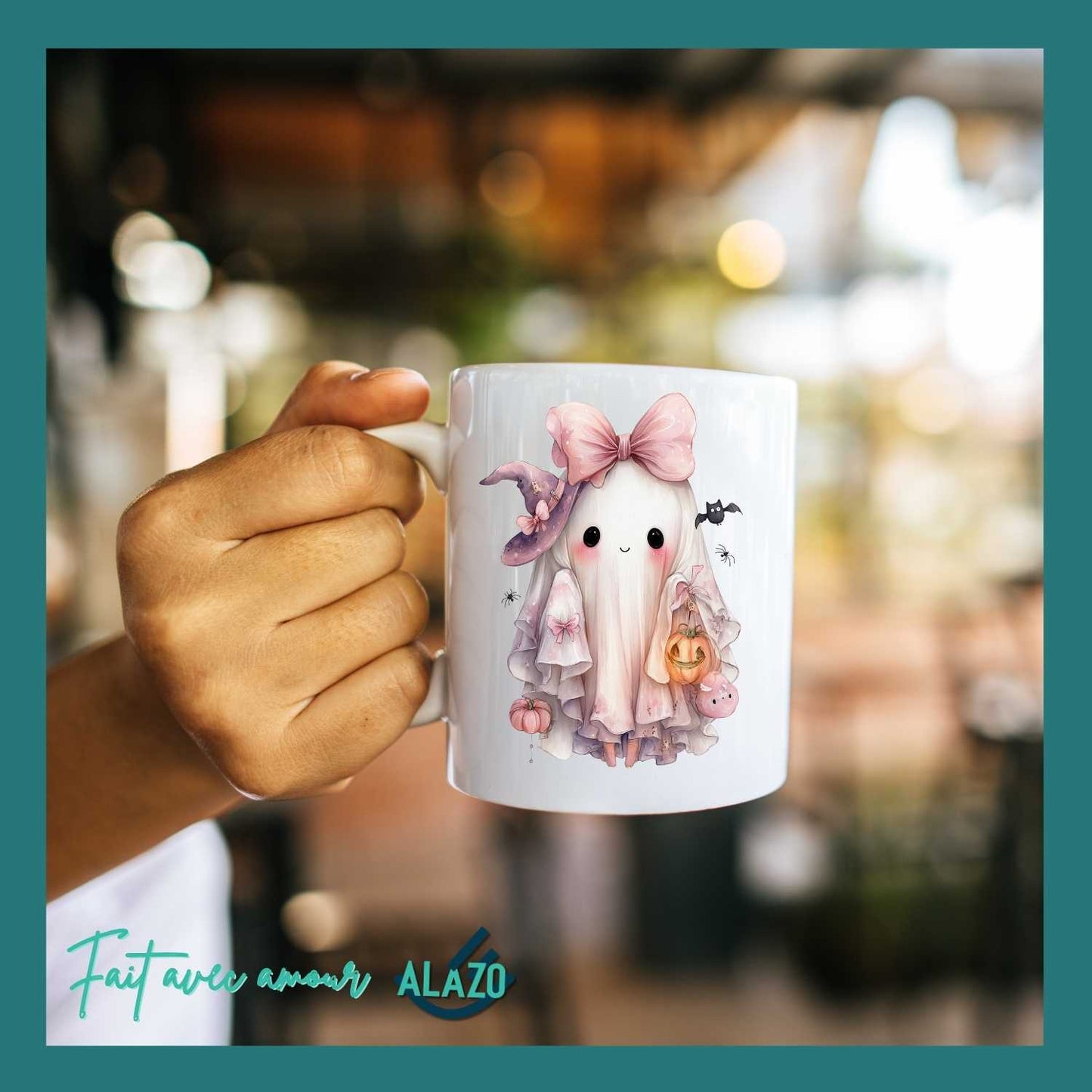 MUG Fantôme Kawaii Rose – Édition Halloween