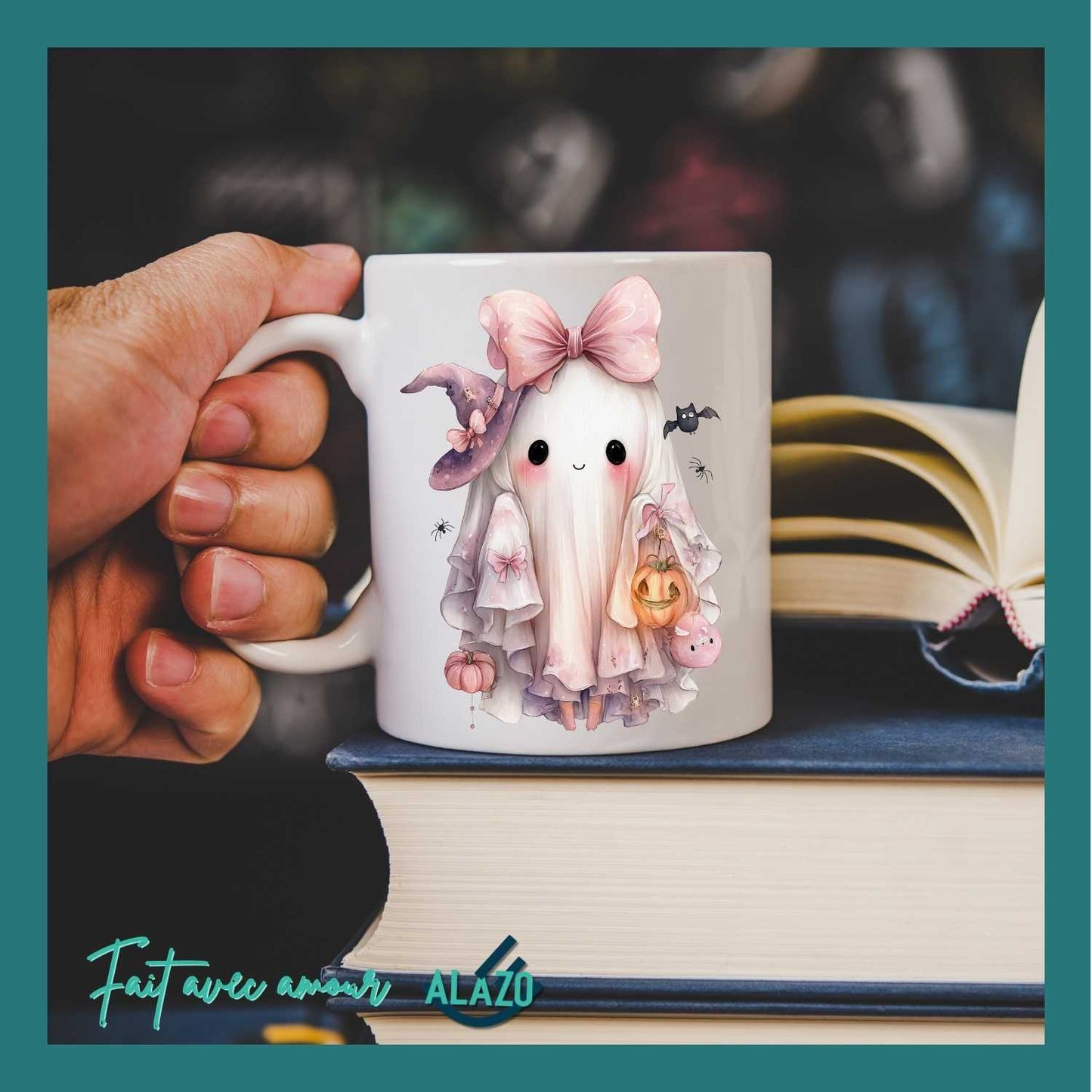 MUG Fantôme Kawaii Rose – Édition Halloween