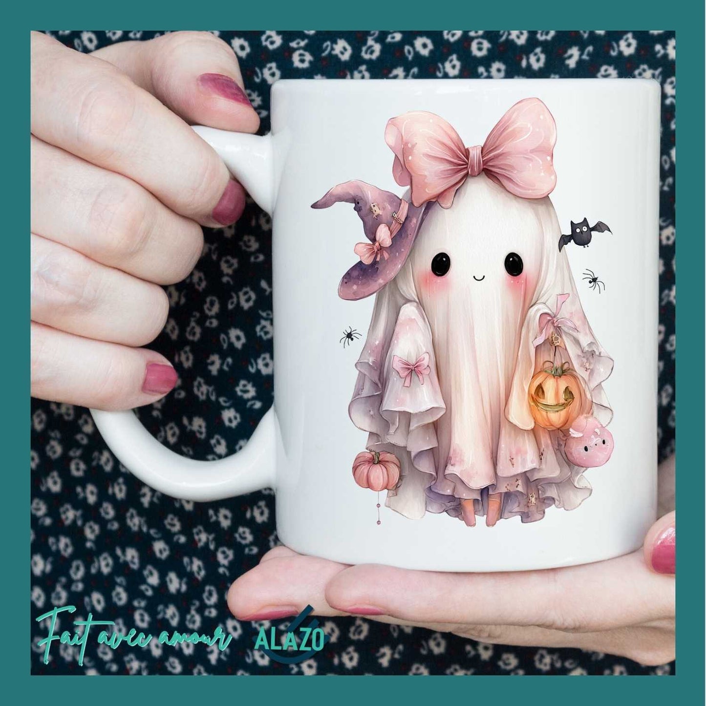 MUG Fantôme Kawaii Rose – Édition Halloween