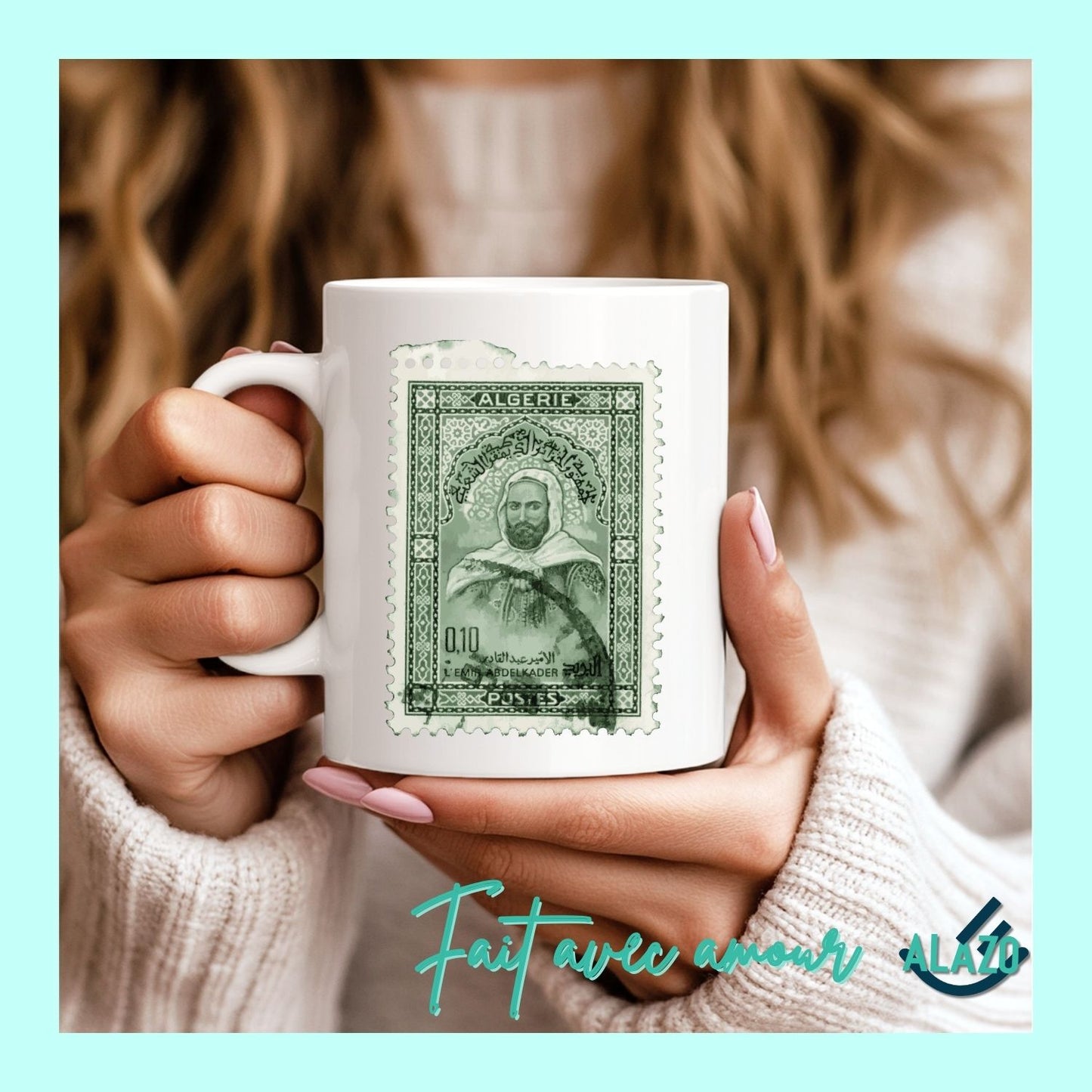 Mug imitation Timbre EL Emir Abdelkader, Collection Timbres, Histoire Algérienne, Tasse Café, Cadeau Culturel Algérie