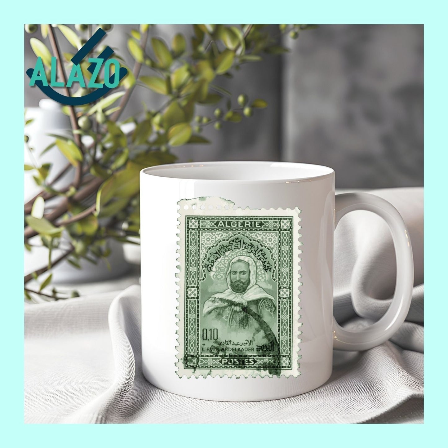 Mug imitation Timbre EL Emir Abdelkader, Collection Timbres, Histoire Algérienne, Tasse Café, Cadeau Culturel Algérie