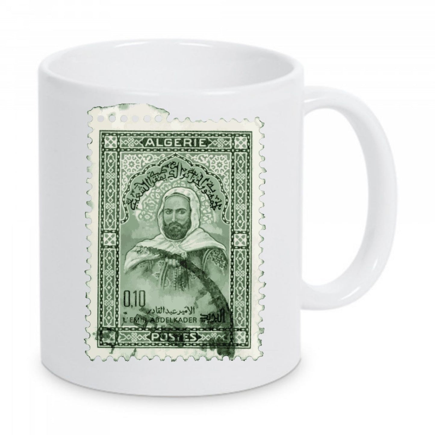 Mug imitation Timbre EL Emir Abdelkader, Collection Timbres, Histoire Algérienne, Tasse Café, Cadeau Culturel Algérie