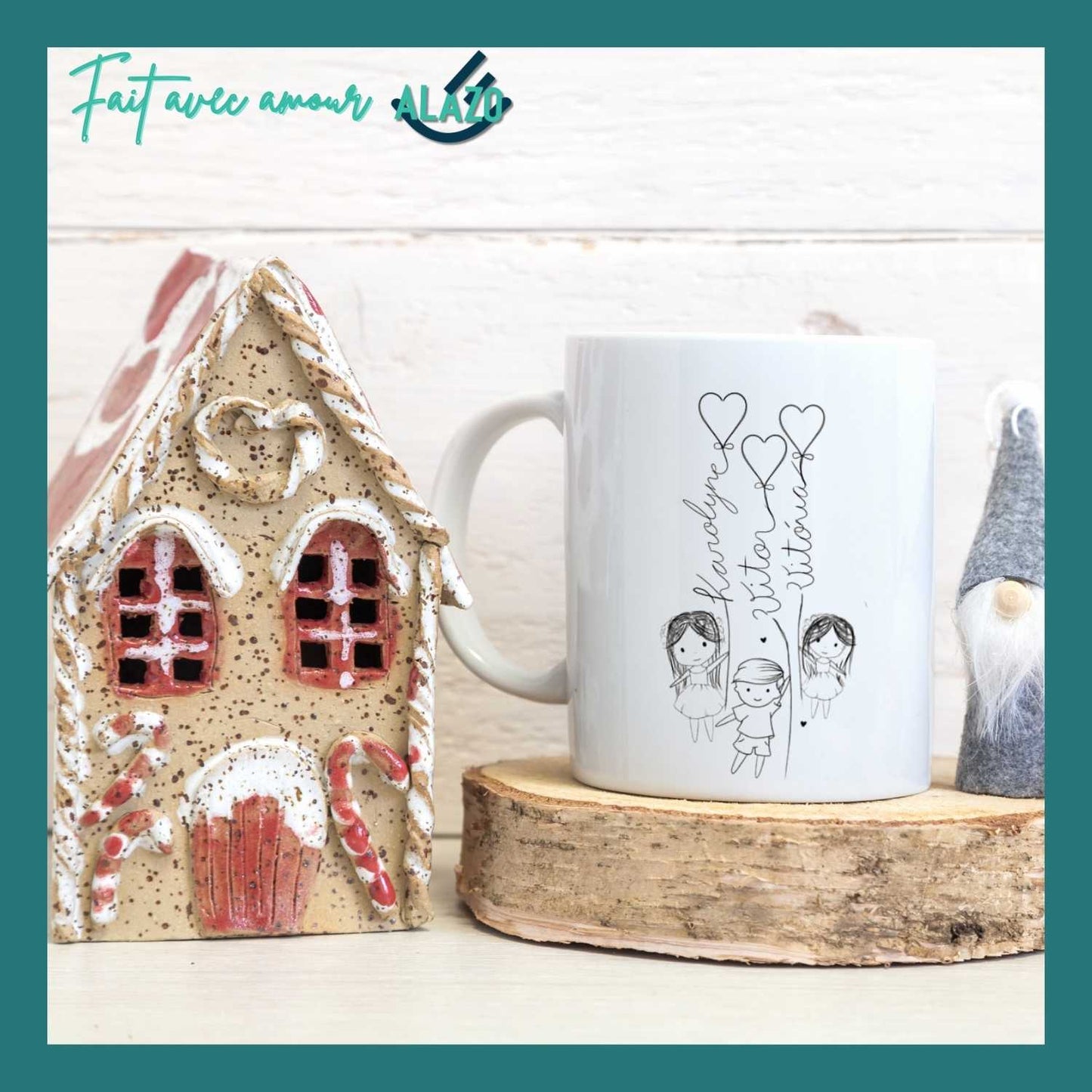 Mug Famille Ballons Cœurs avec Prénoms