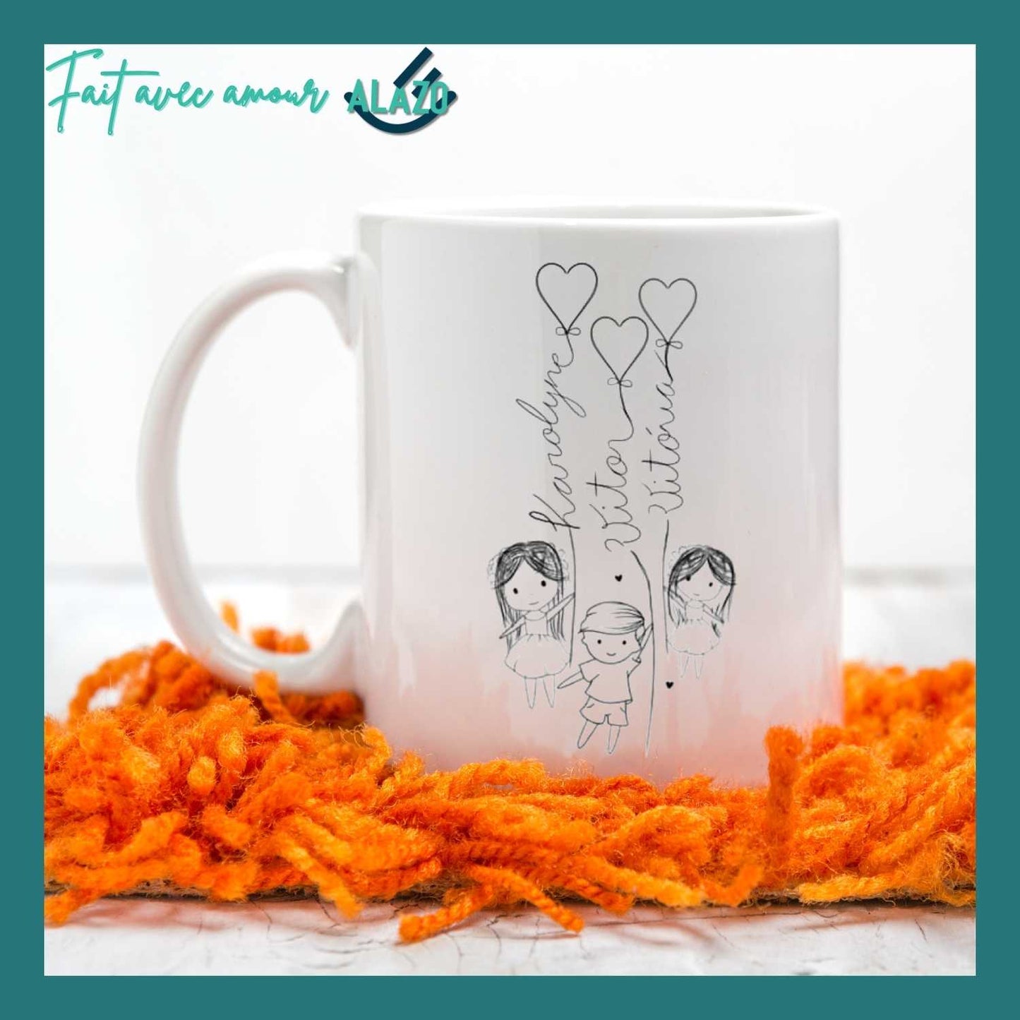 Mug Famille Ballons Cœurs avec Prénoms