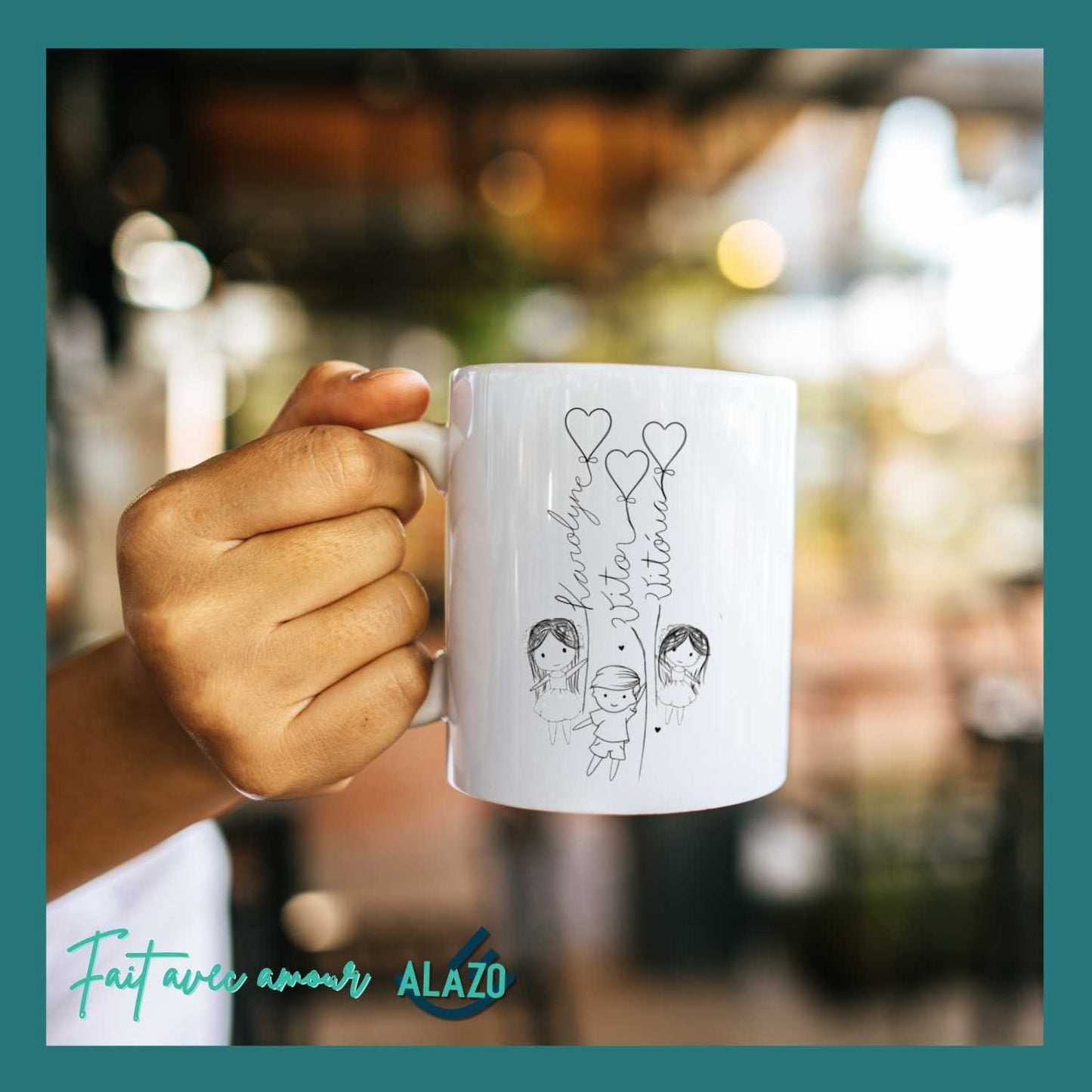Mug Famille Ballons Cœurs avec Prénoms