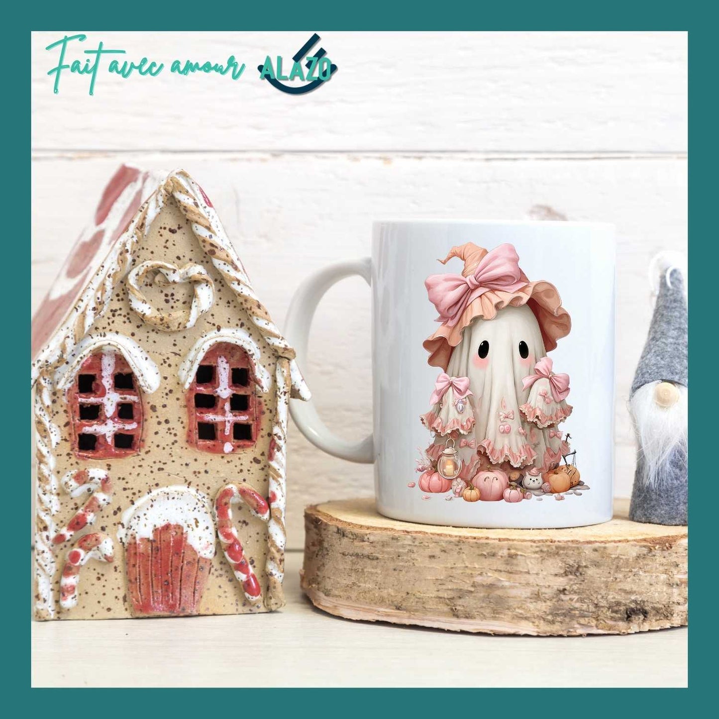 Mug Fantôme avec Chapeau Rose – Collection Halloween
