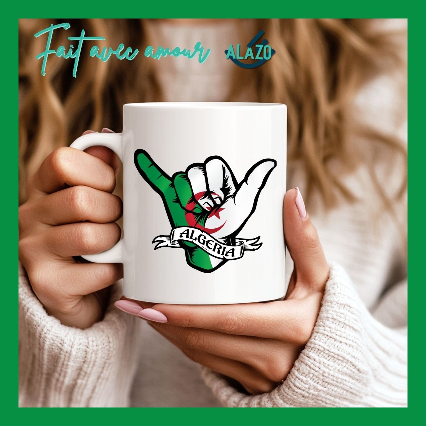 Mug Thématique "Main Algérie", Cadeau Culture Algérienne, Tasse Café, Accessoire Cuisine, Vaisselle, Souvenir Algérien