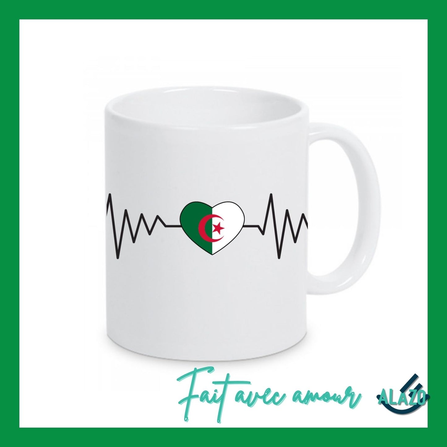 Tasse Battement de Cœur Algérie, Mug Carte, Cadeau de voyageur, Cadeau d'anniversaire, Carte Algérie, Cadeau souvenir