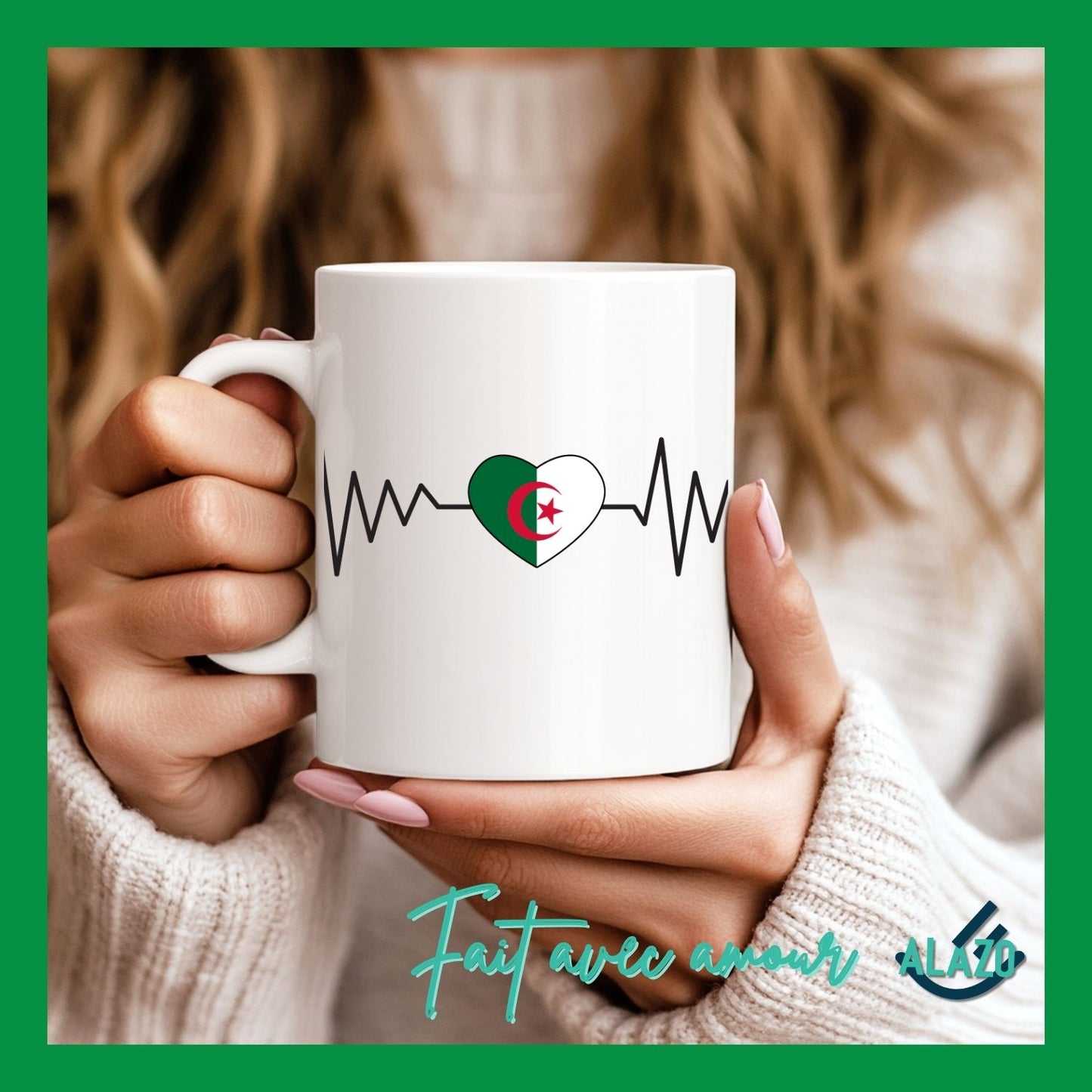 Tasse Battement de Cœur Algérie, Mug Carte, Cadeau de voyageur, Cadeau d'anniversaire, Carte Algérie, Cadeau souvenir