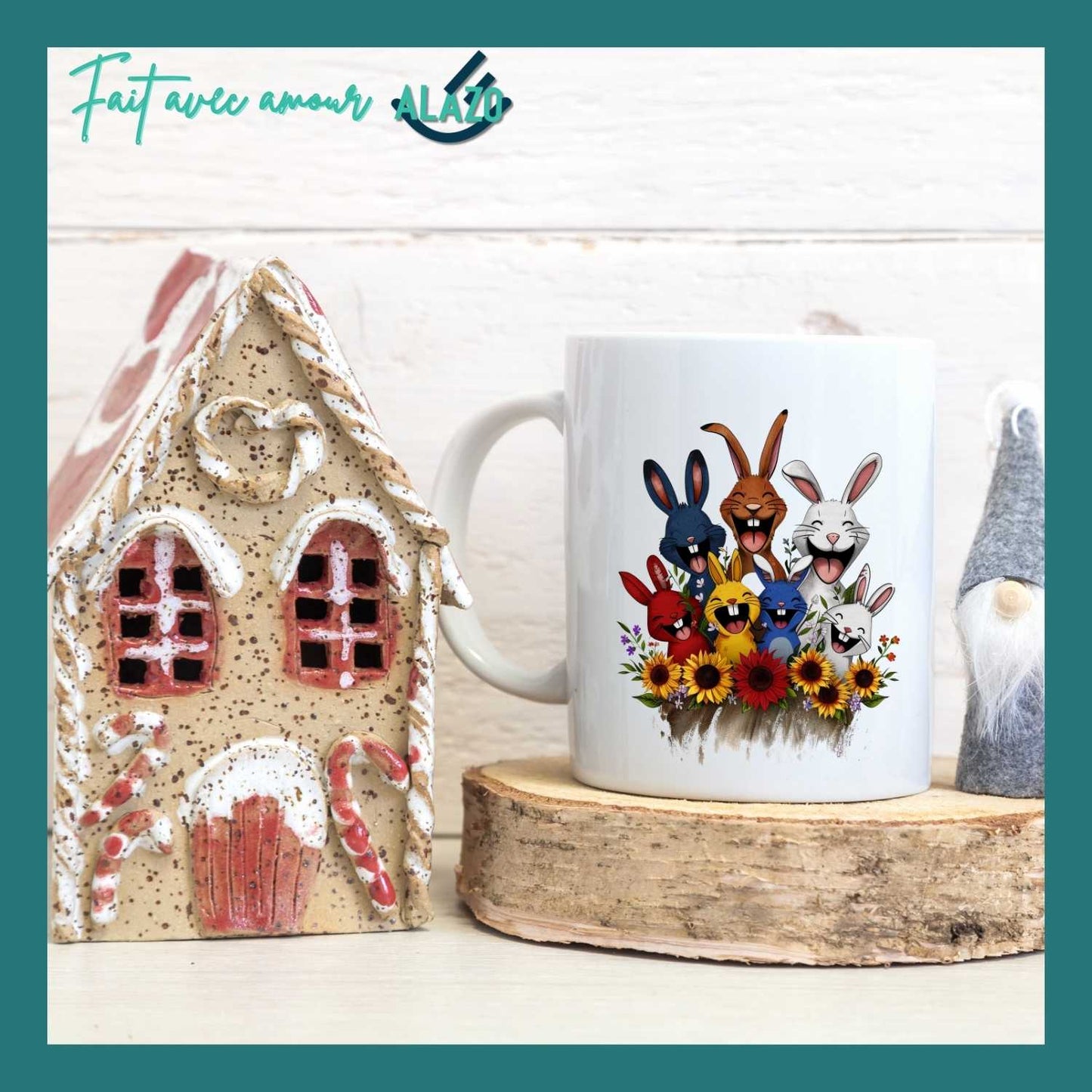 Mug Lapins Rigolos & Fleurs – Design Coloré et Joyeux