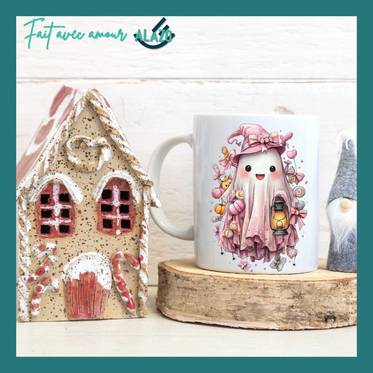 Mug Fantôme Pastel avec Citrouilles – Spécial Halloween