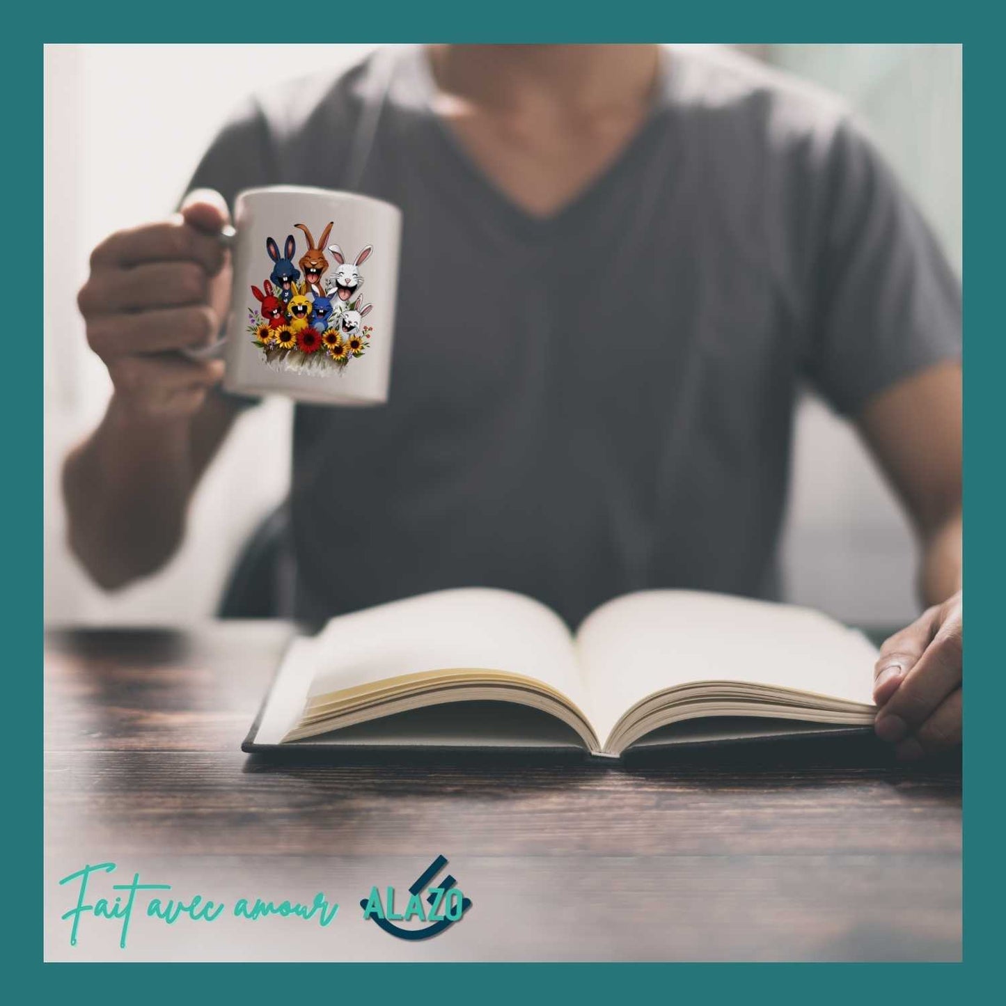Mug Lapins Rigolos & Fleurs – Design Coloré et Joyeux