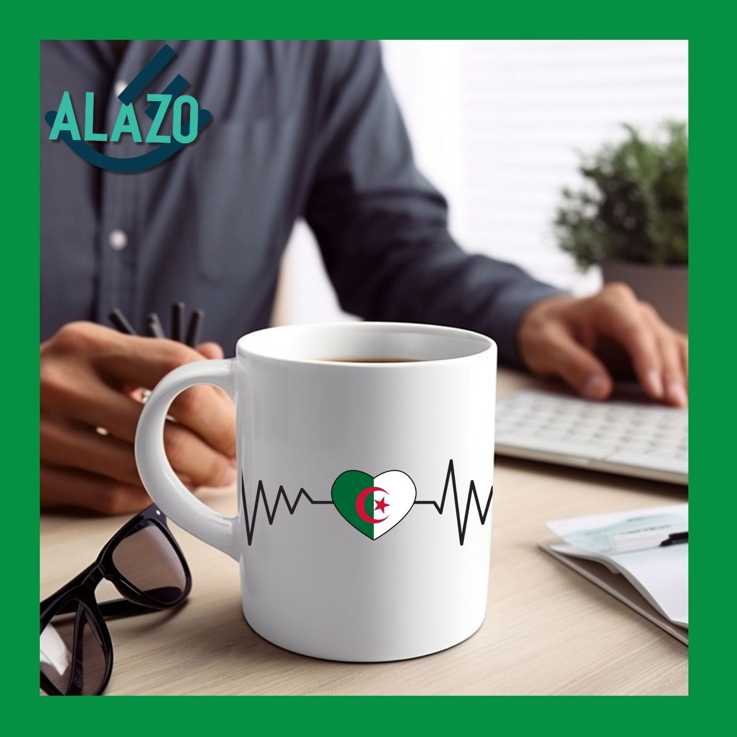Tasse Battement de Cœur Algérie, Mug Carte, Cadeau de voyageur, Cadeau d'anniversaire, Carte Algérie, Cadeau souvenir