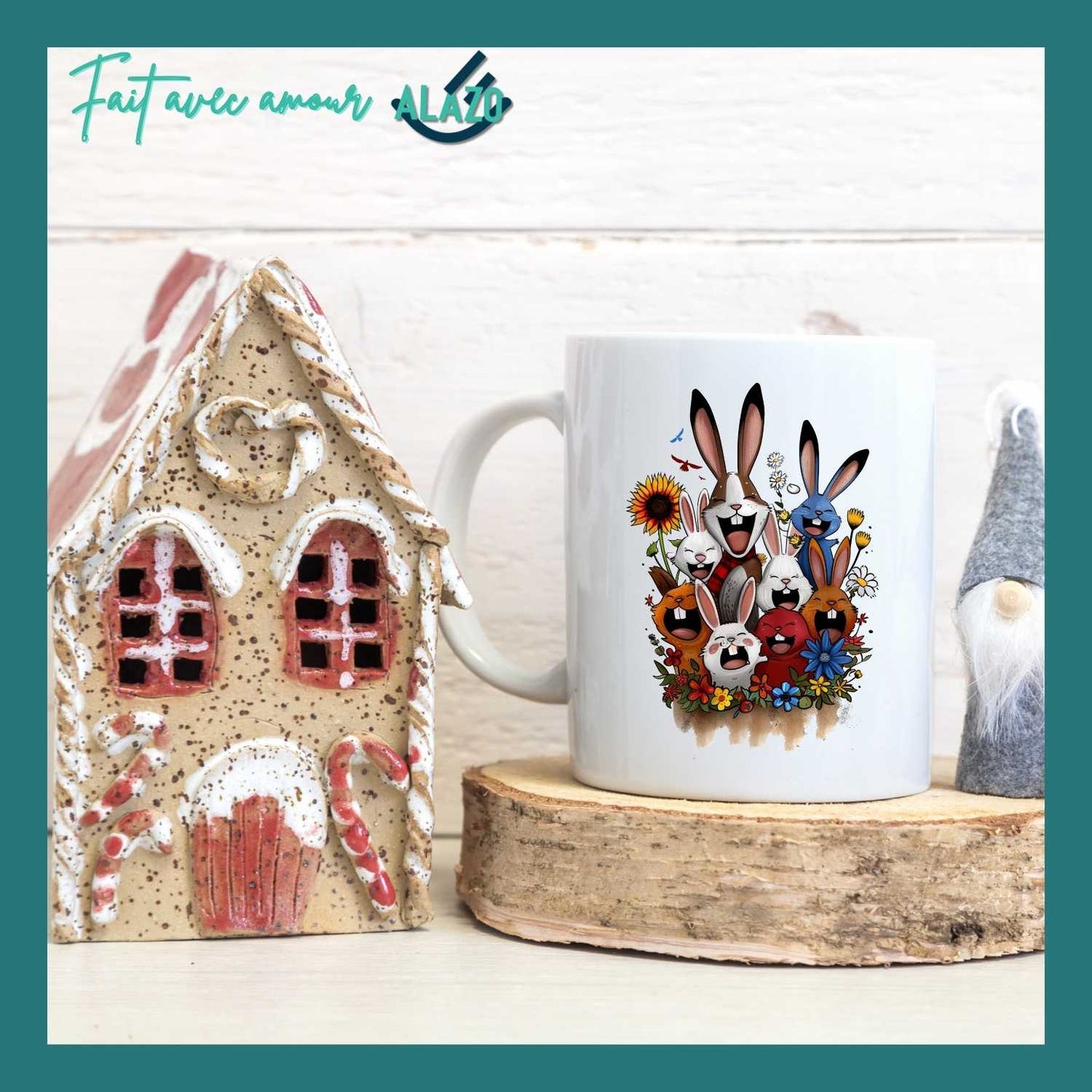 Mug Lapins Rigolos & Fleurs Colorées – Design Fun et Original