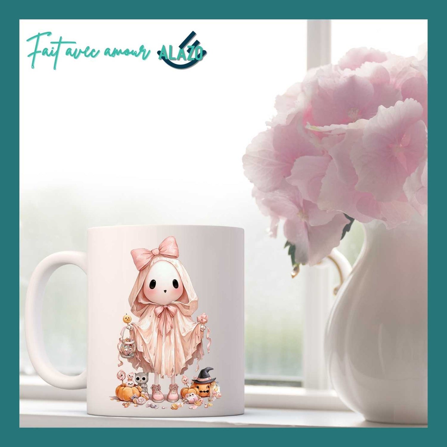 Mug Fantôme Pastel avec Citrouilles avec chapeau – Spécial Halloween