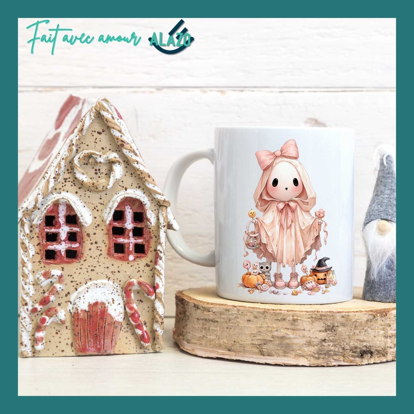 Mug Fantôme Pastel avec Citrouilles avec chapeau – Spécial Halloween