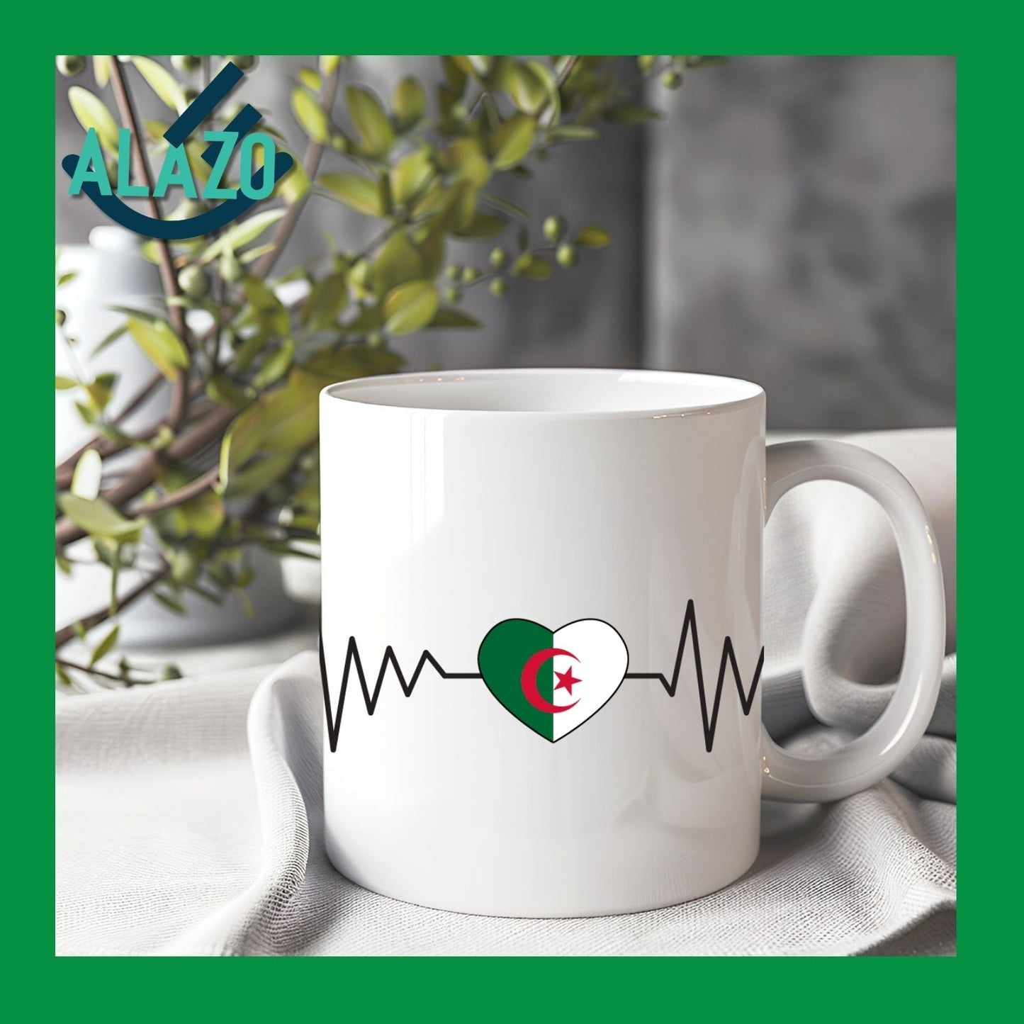 Tasse Battement de Cœur Algérie, Mug Carte, Cadeau de voyageur, Cadeau d'anniversaire, Carte Algérie, Cadeau souvenir