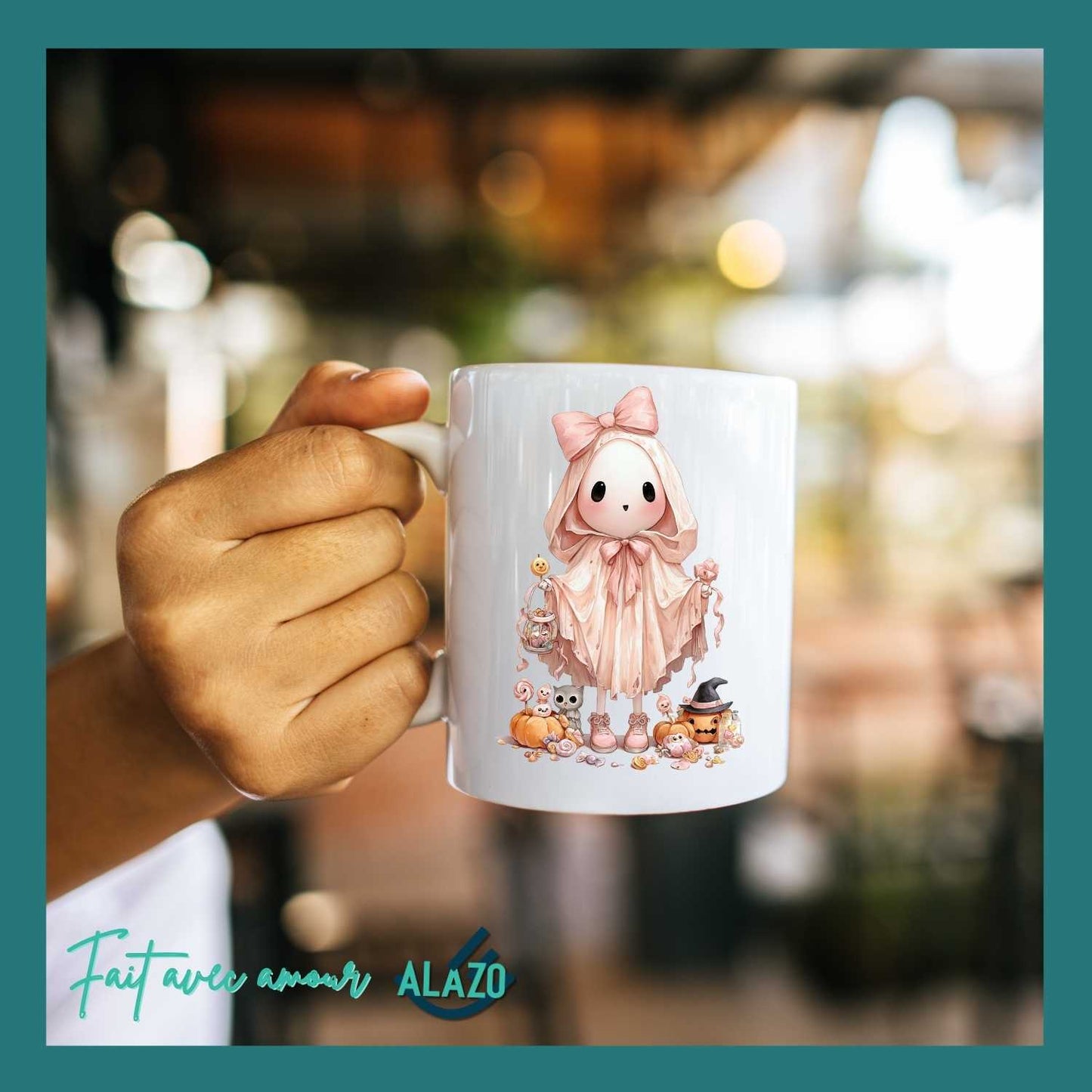 Mug Fantôme Pastel avec Citrouilles avec chapeau – Spécial Halloween
