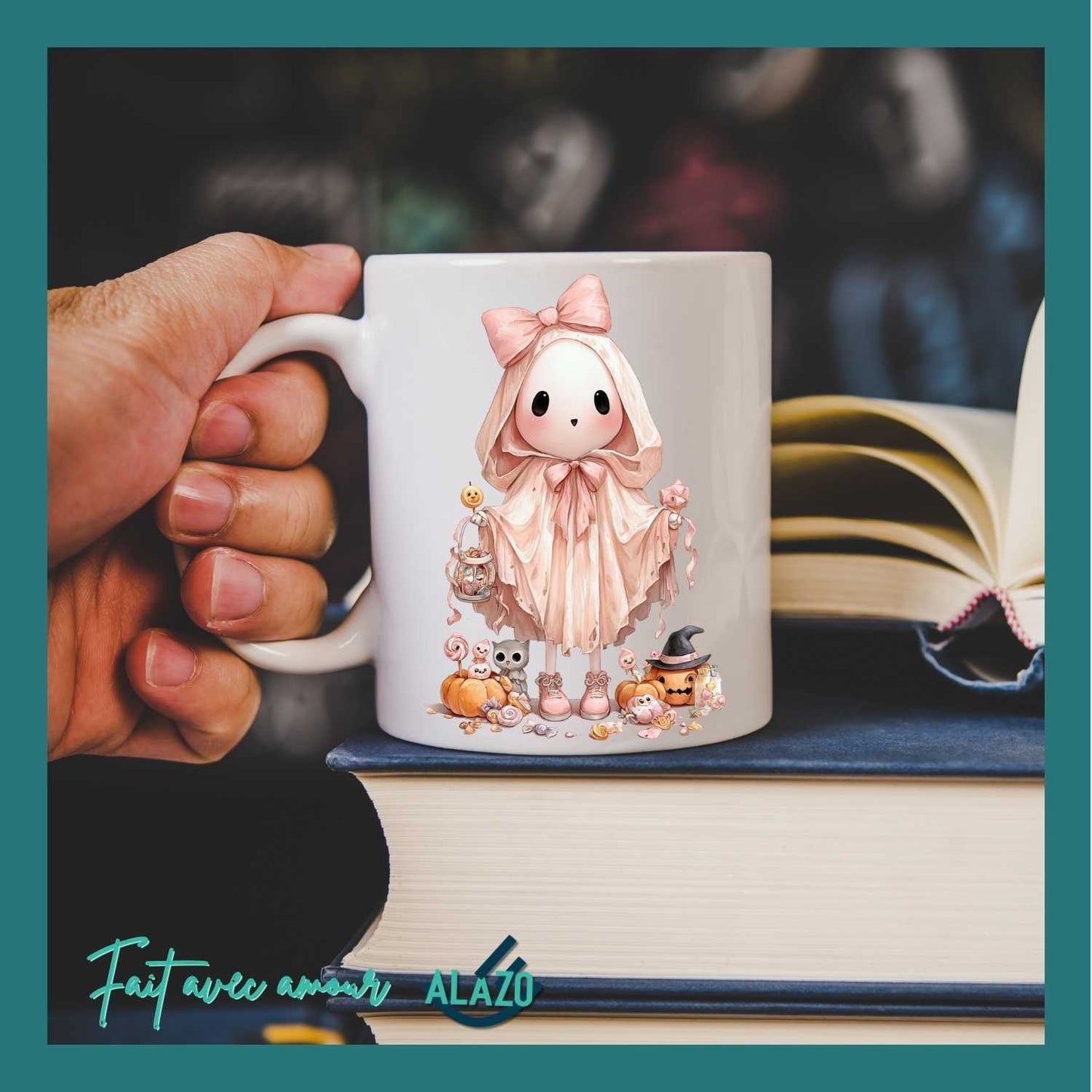 Mug Fantôme Pastel avec Citrouilles avec chapeau – Spécial Halloween