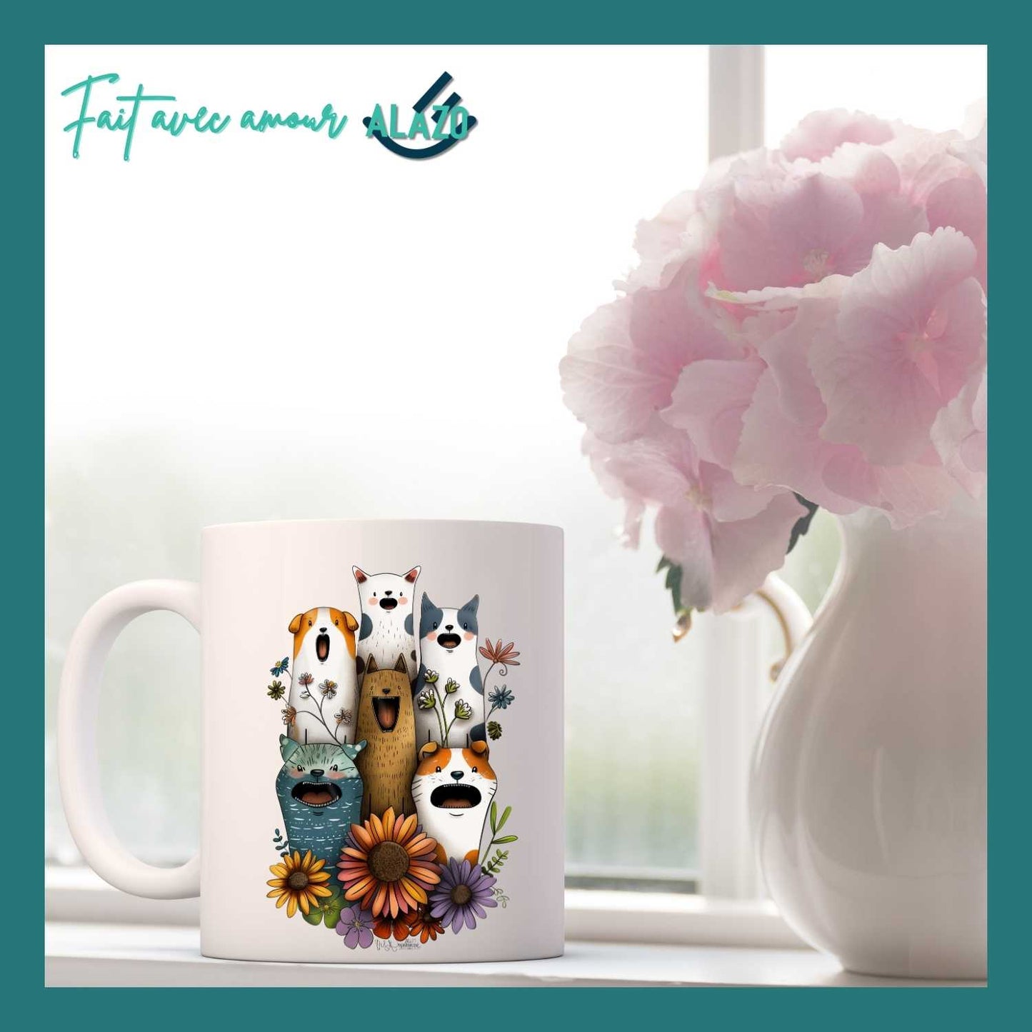 Mug Chiens et Chats Fleuries – Édition Bohème