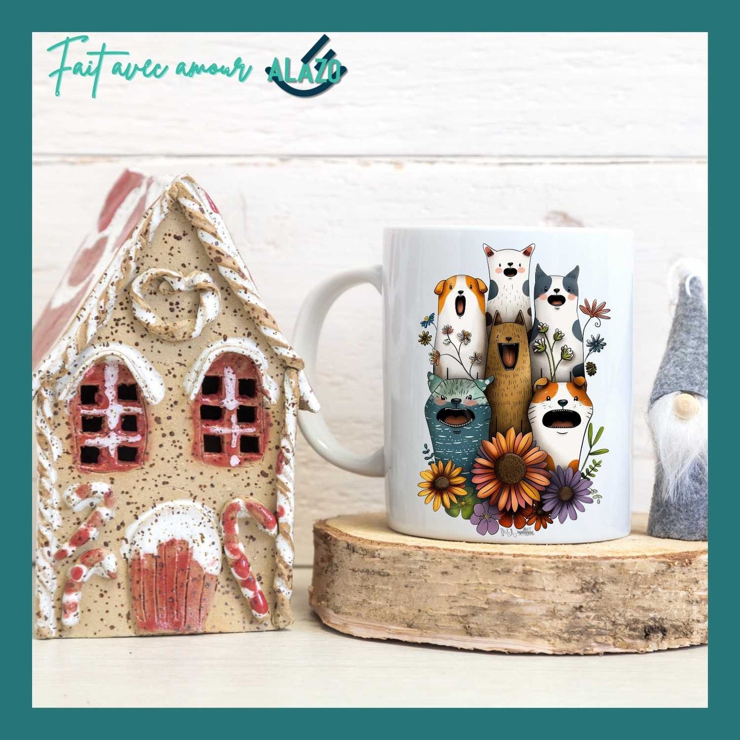 Mug Chiens et Chats Fleuries – Édition Bohème