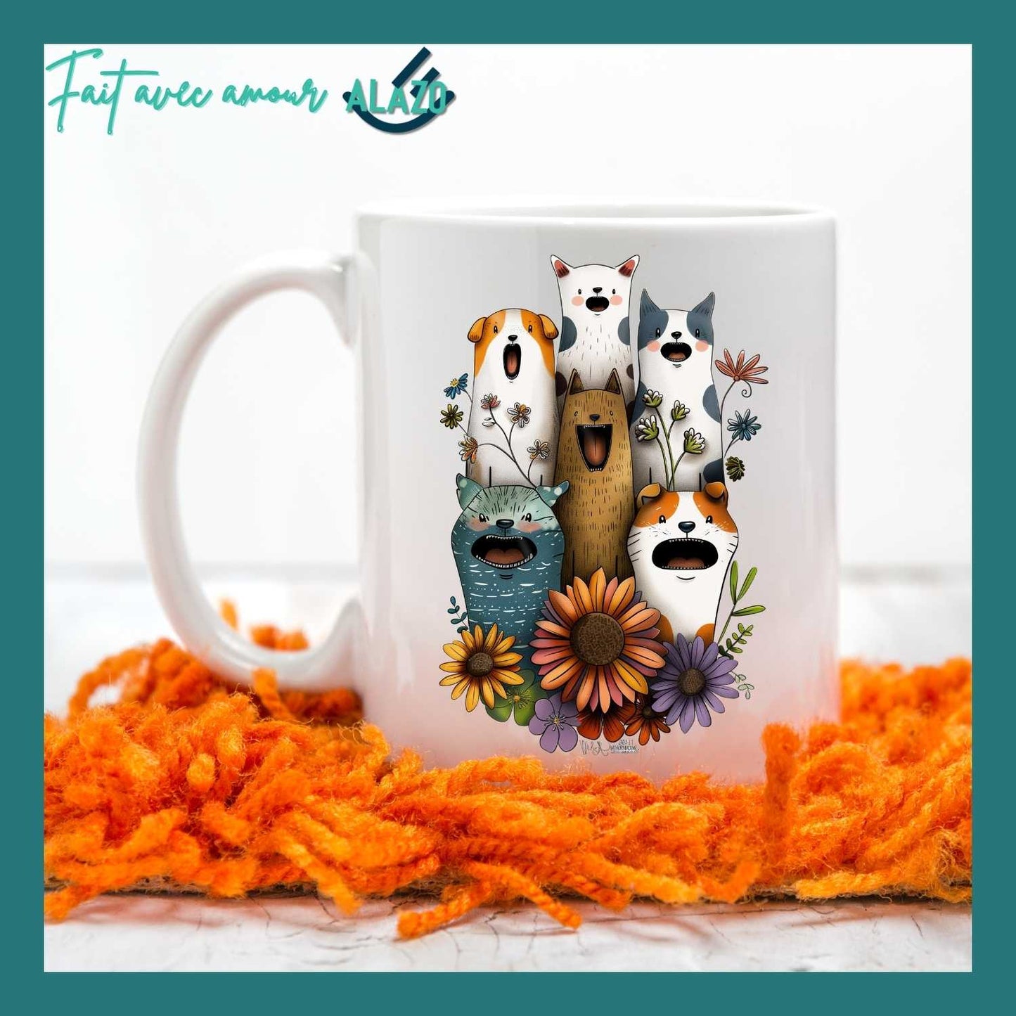 Mug Chiens et Chats Fleuries – Édition Bohème