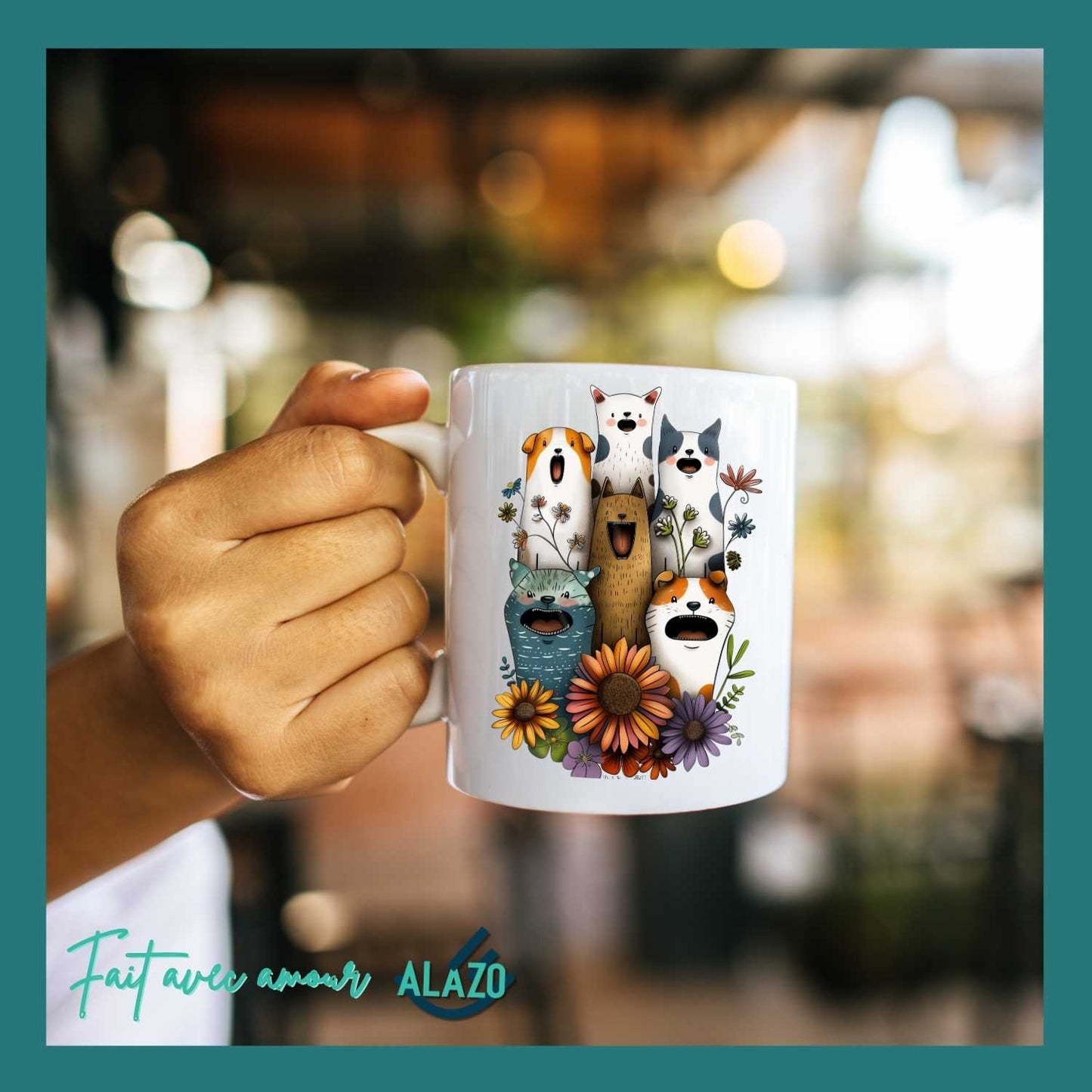 Mug Chiens et Chats Fleuries – Édition Bohème