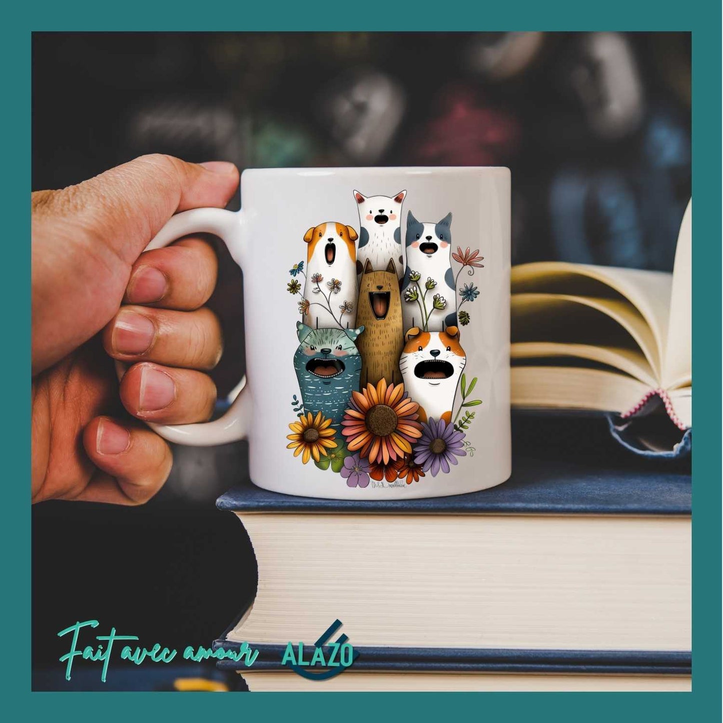 Mug Chiens et Chats Fleuries – Édition Bohème