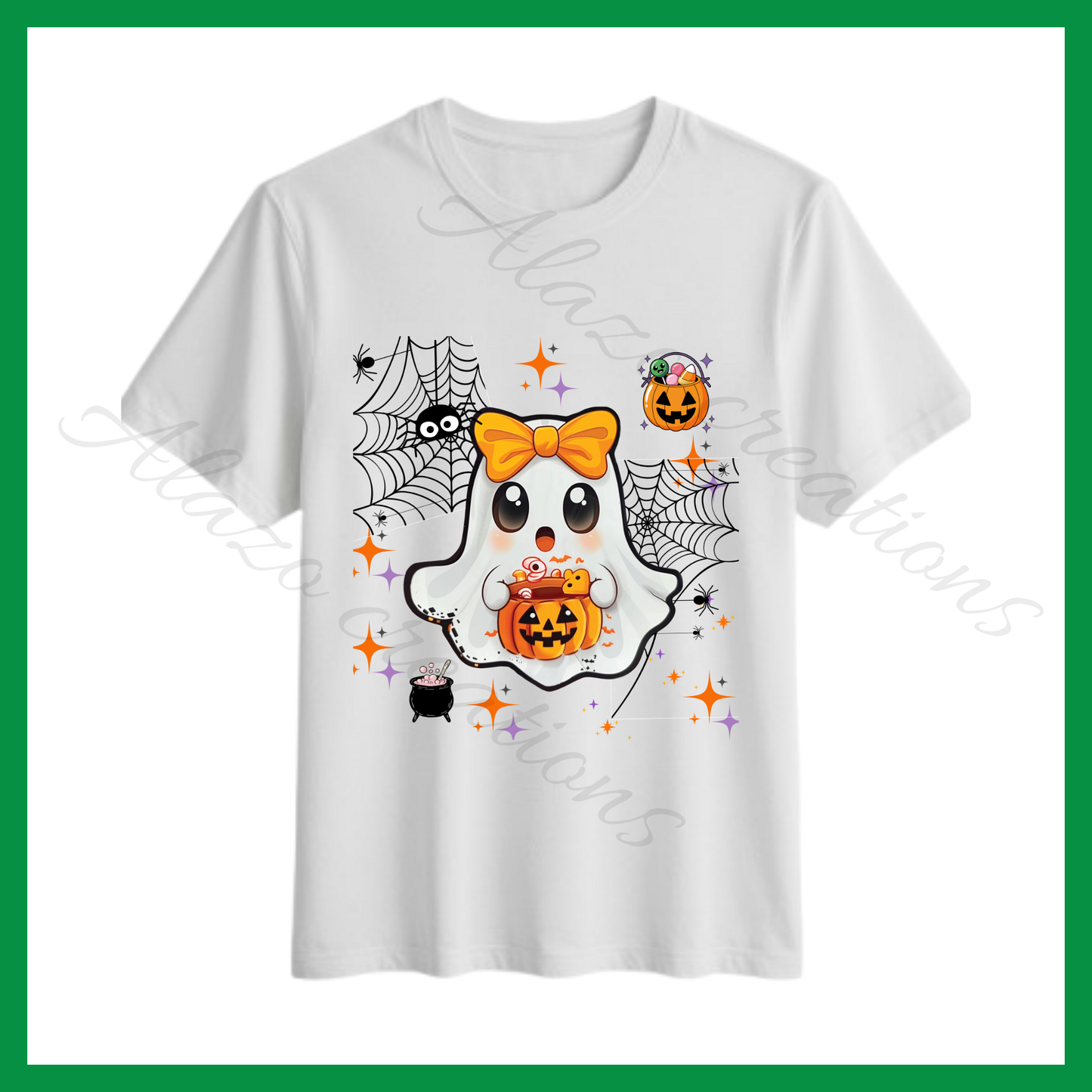 Clipart Fantôme Halloween Kawaii – PNG & SVG Orange – Citrouille & Bonbons