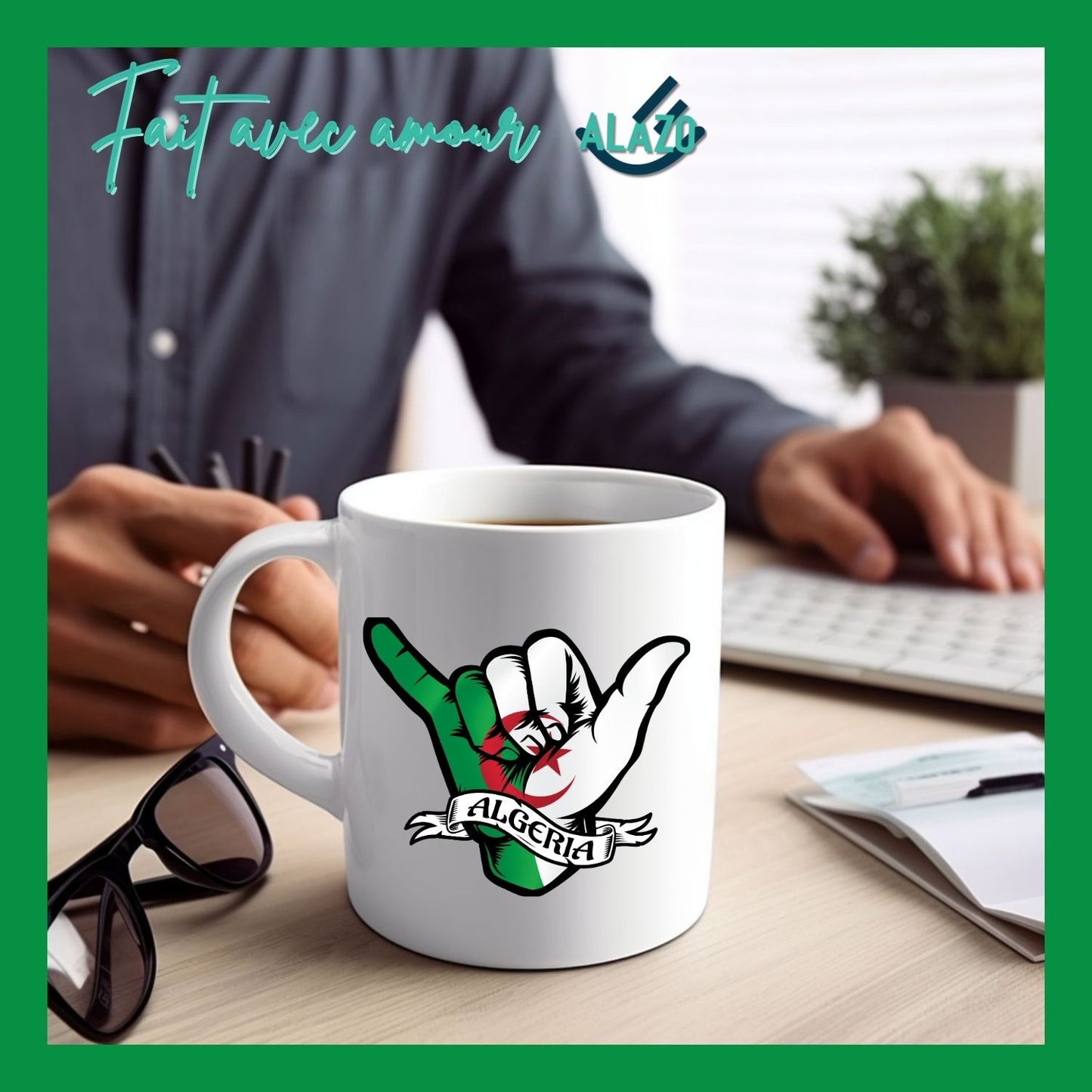 Mug Thématique "Main Algérie", Cadeau Culture Algérienne, Tasse Café, Accessoire Cuisine, Vaisselle, Souvenir Algérien