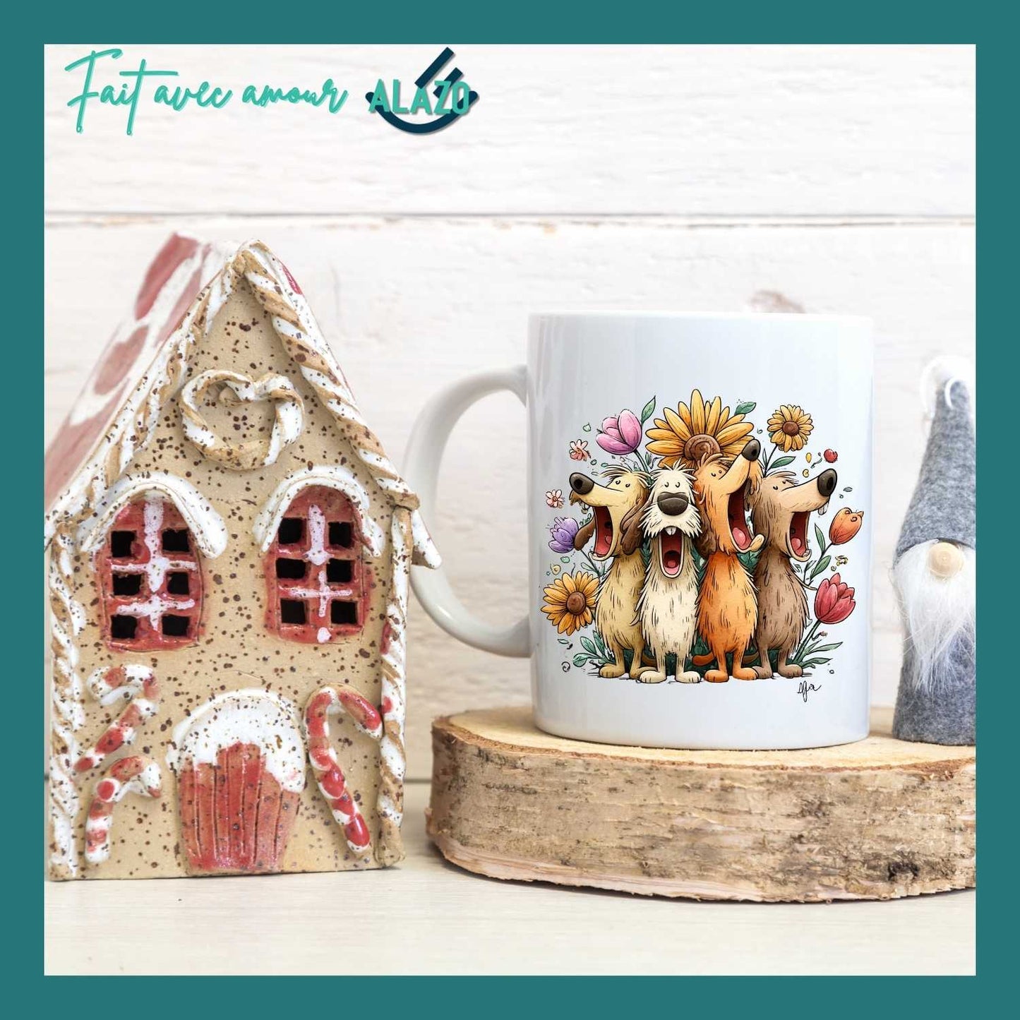 Mug Chiens Joyeux & Fleurs – Compagnons Rigolos