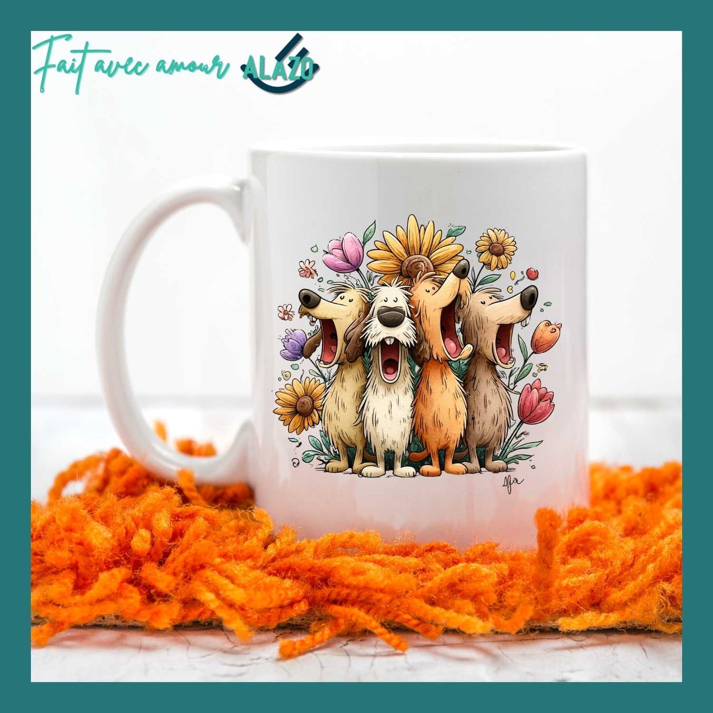 Mug Chiens Joyeux & Fleurs – Compagnons Rigolos