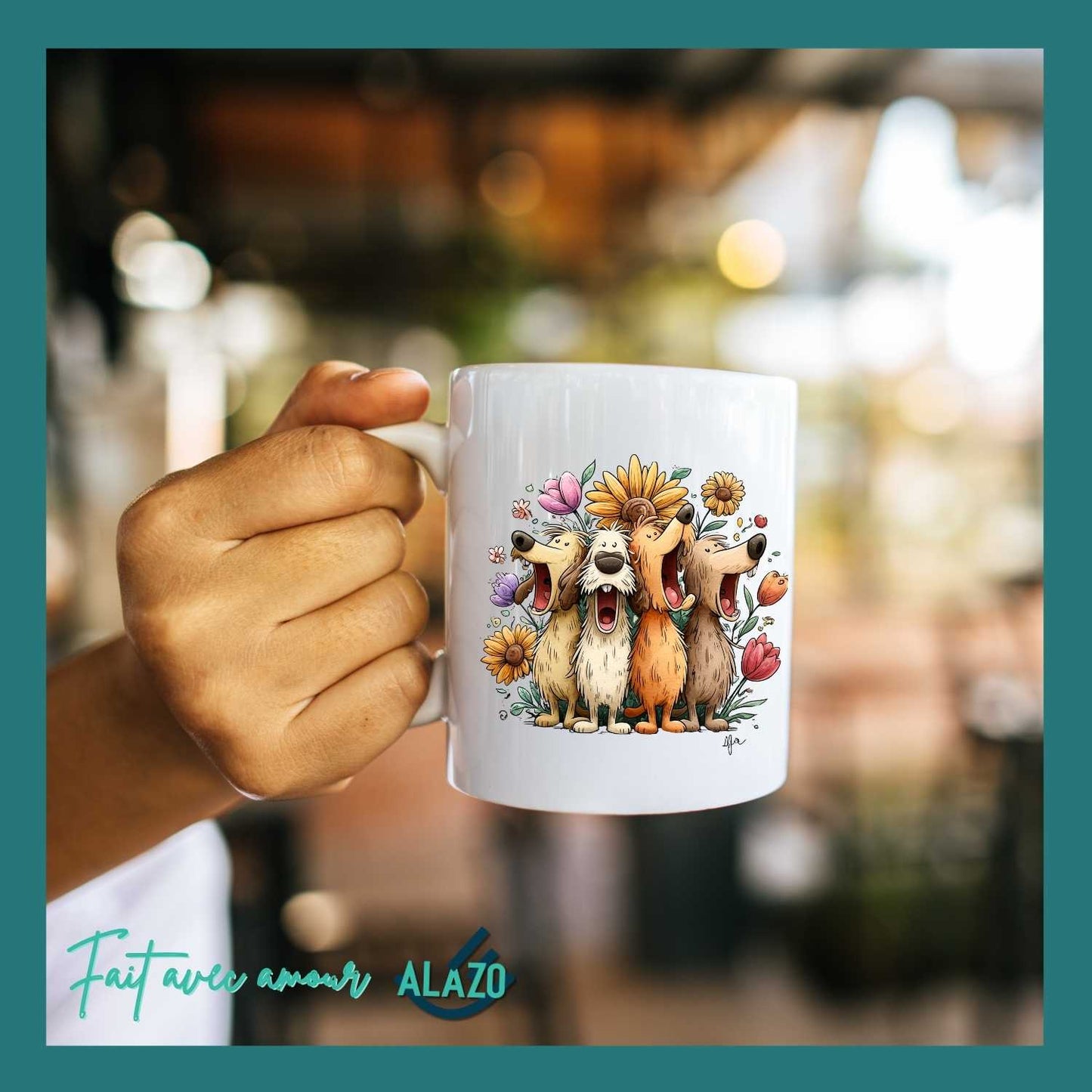 Mug Chiens Joyeux & Fleurs – Compagnons Rigolos