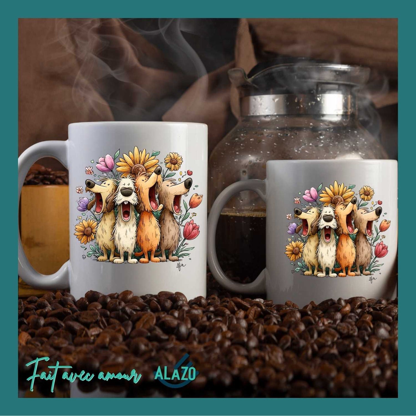 Mug Chiens Joyeux & Fleurs – Compagnons Rigolos