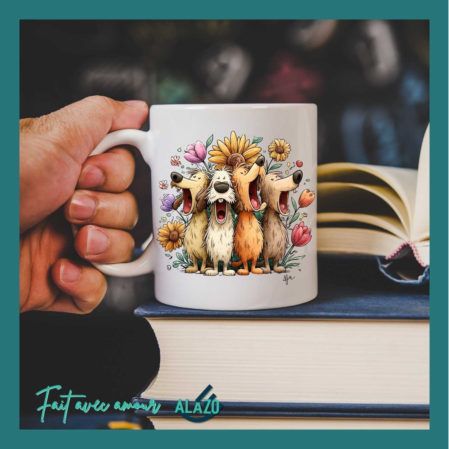 Mug Chiens Joyeux & Fleurs – Compagnons Rigolos