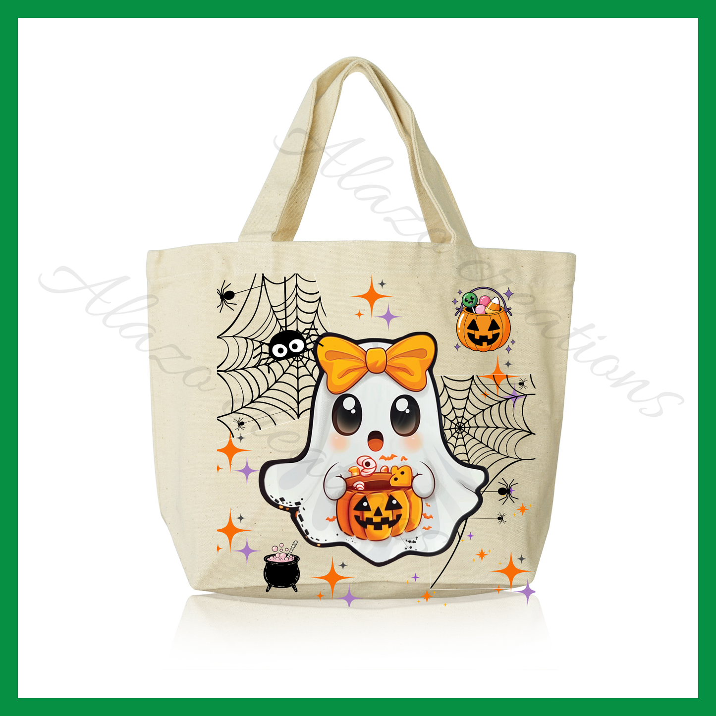 Clipart Fantôme Halloween Kawaii – PNG & SVG Orange – Citrouille & Bonbons