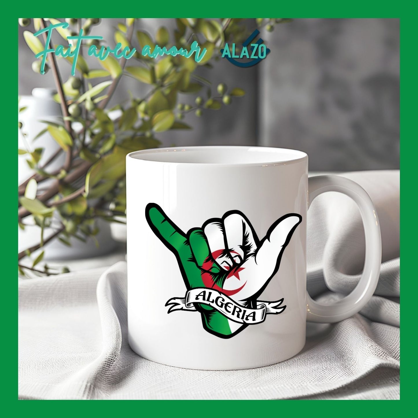 Mug Thématique "Main Algérie", Cadeau Culture Algérienne, Tasse Café, Accessoire Cuisine, Vaisselle, Souvenir Algérien