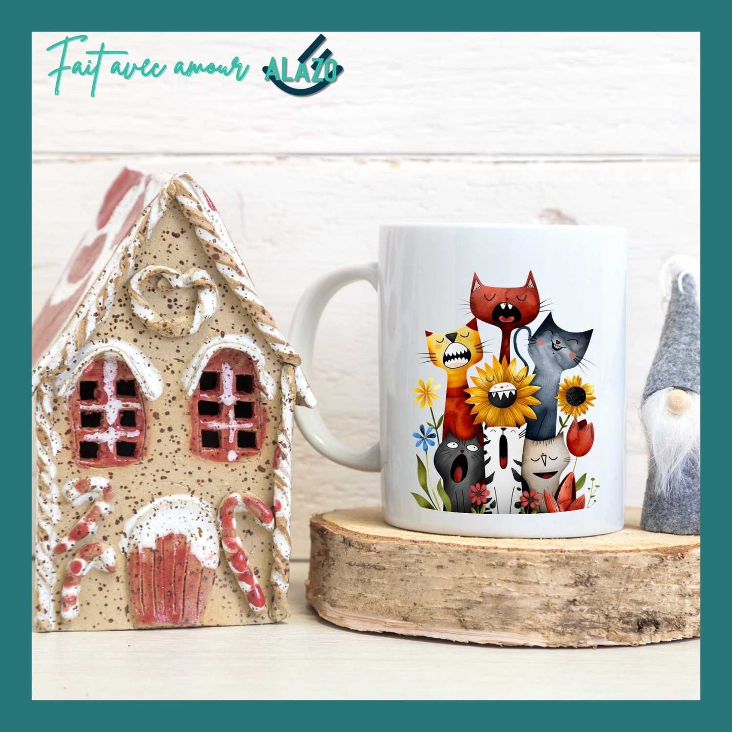 Mug Chats Rigolos et Fleurs – Design Coloré et Original