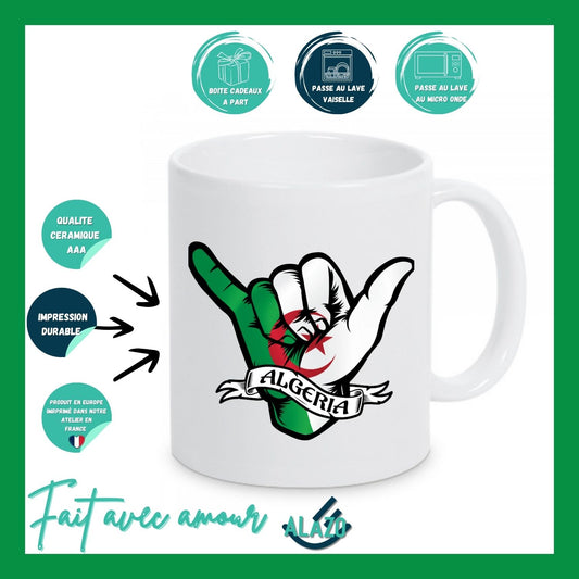 Mug Thématique "Main Algérie", Cadeau Culture Algérienne, Tasse Café, Accessoire Cuisine, Vaisselle, Souvenir Algérien